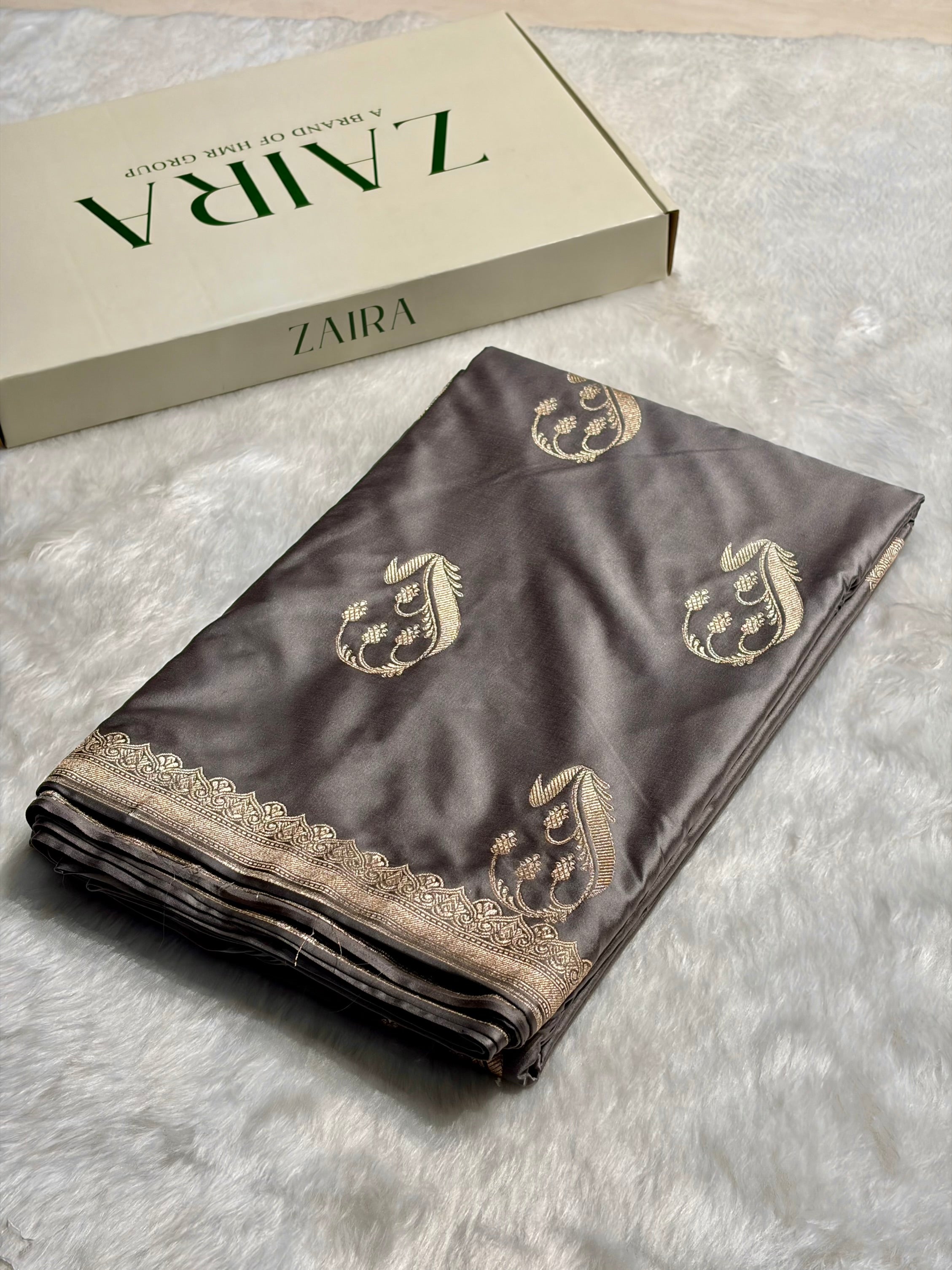 Dusty Gray Shades Unique Boota Motif Mashru Silk Saree MS12