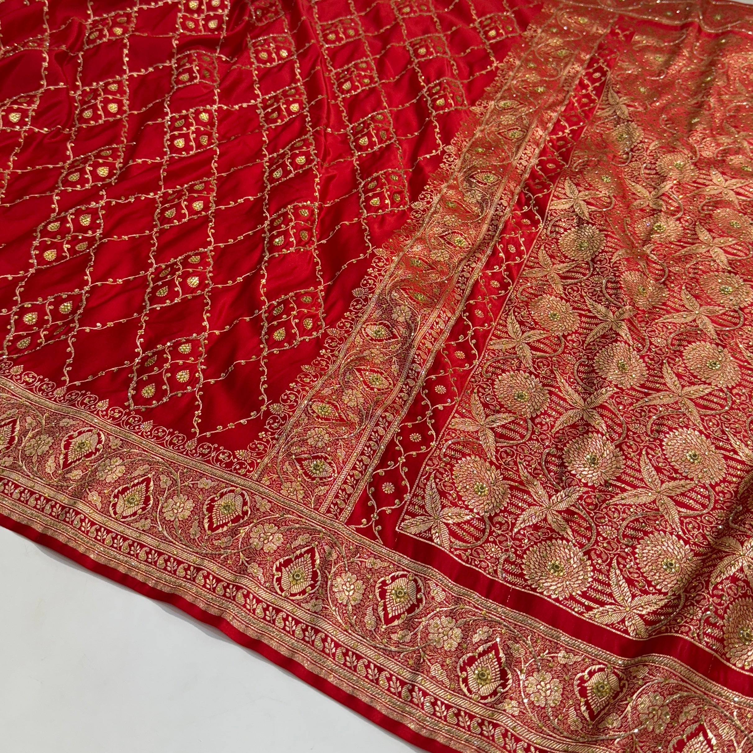 Bridal Red Jaal with Ari and Stone