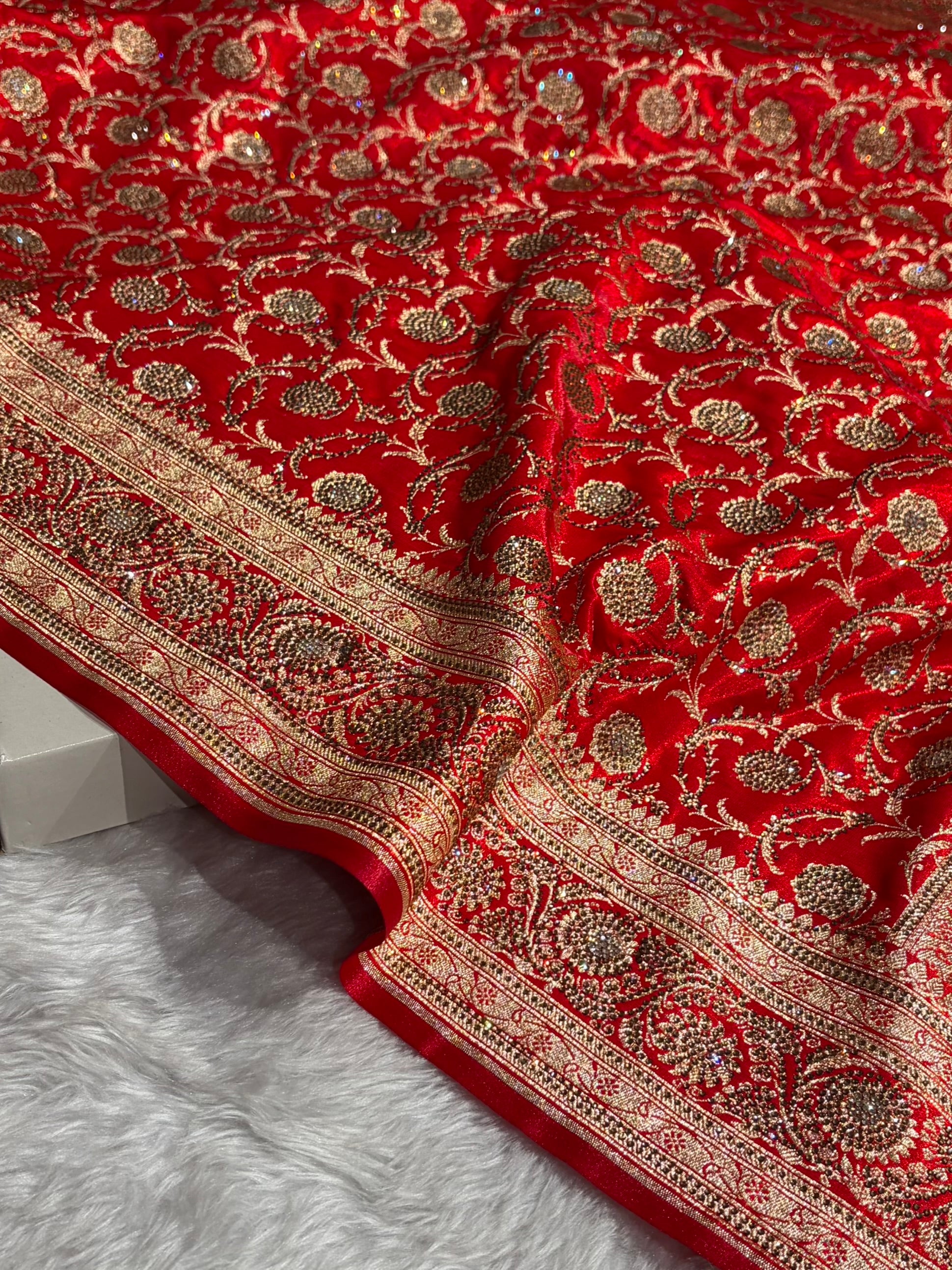 Banarasi Bridal Red Jaal with Swarovski Stone BSS13 (E)