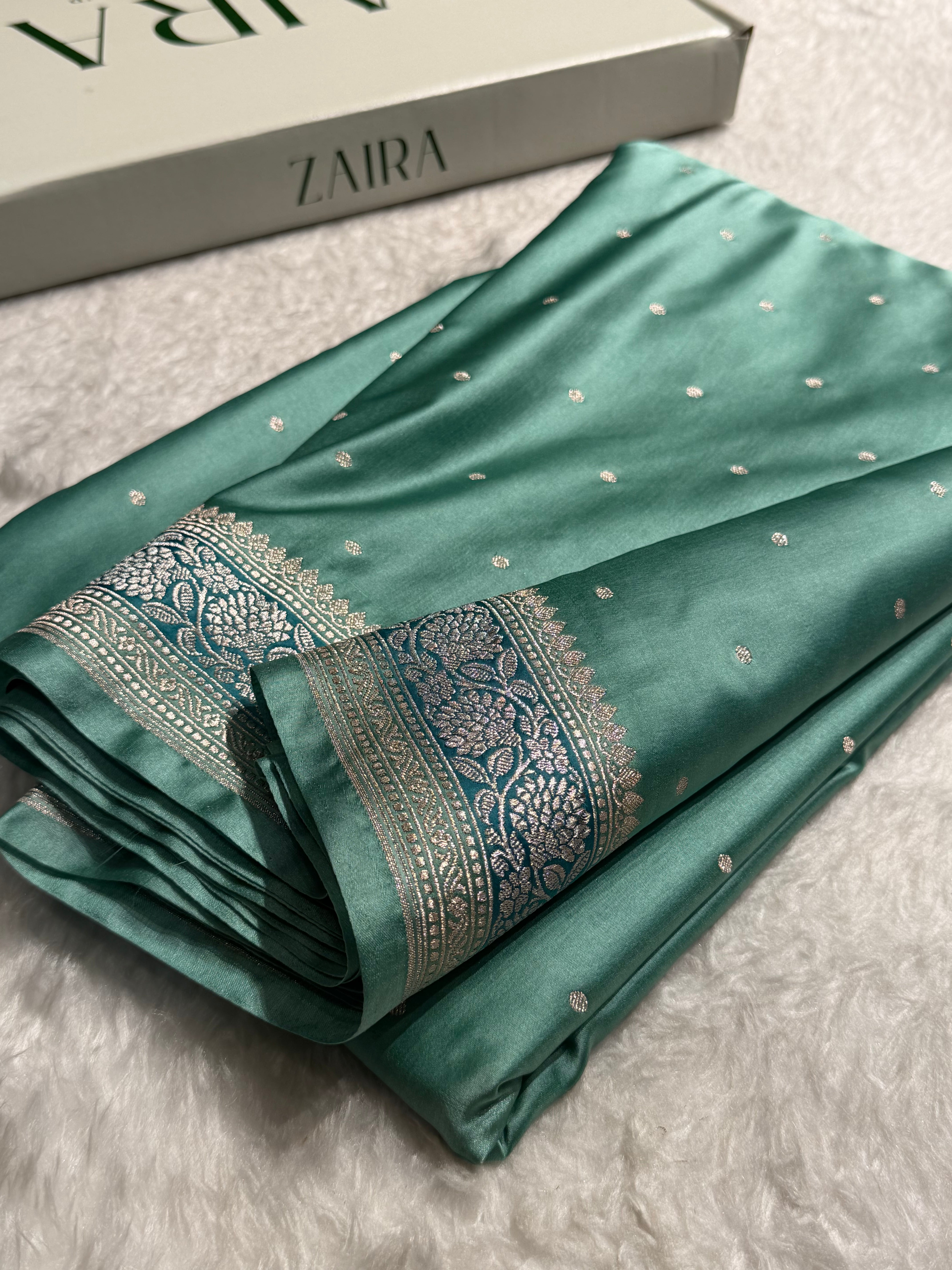 Sea Green Shades Booti Mashru Silk Saree MS65