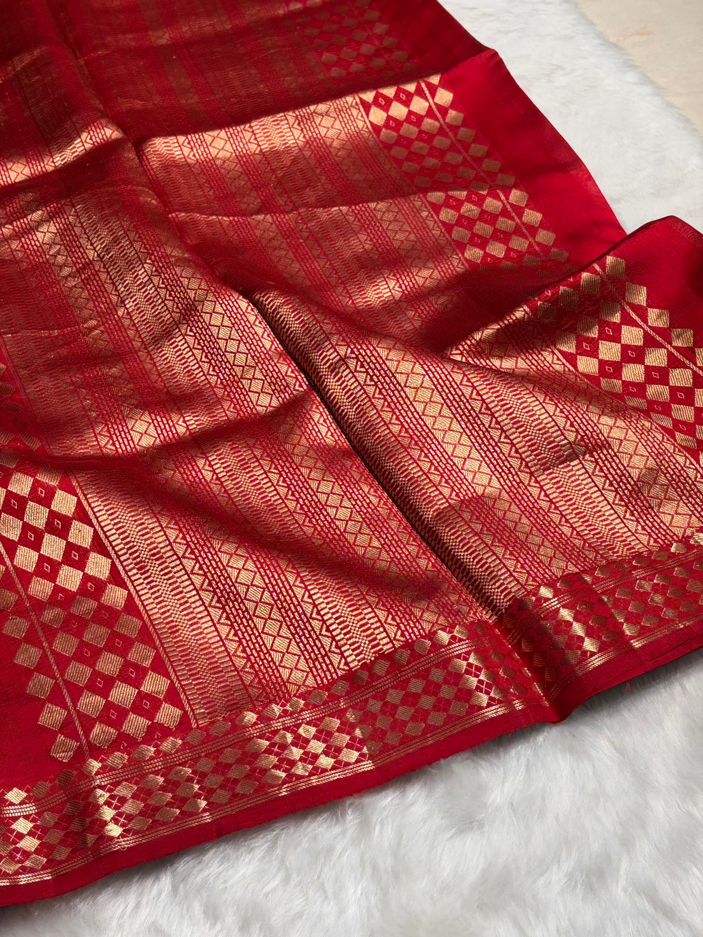 Red Shades Handwoven Pure Raw Mango Silk RM-50
