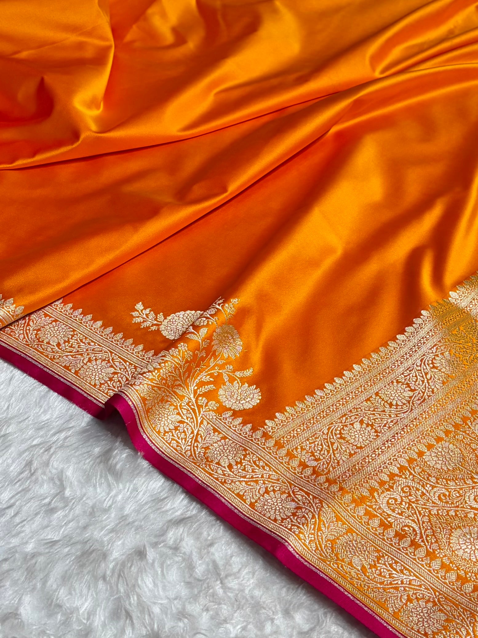 Fire Gold Shades Floral Border Mashru Silk Saree MSM-62