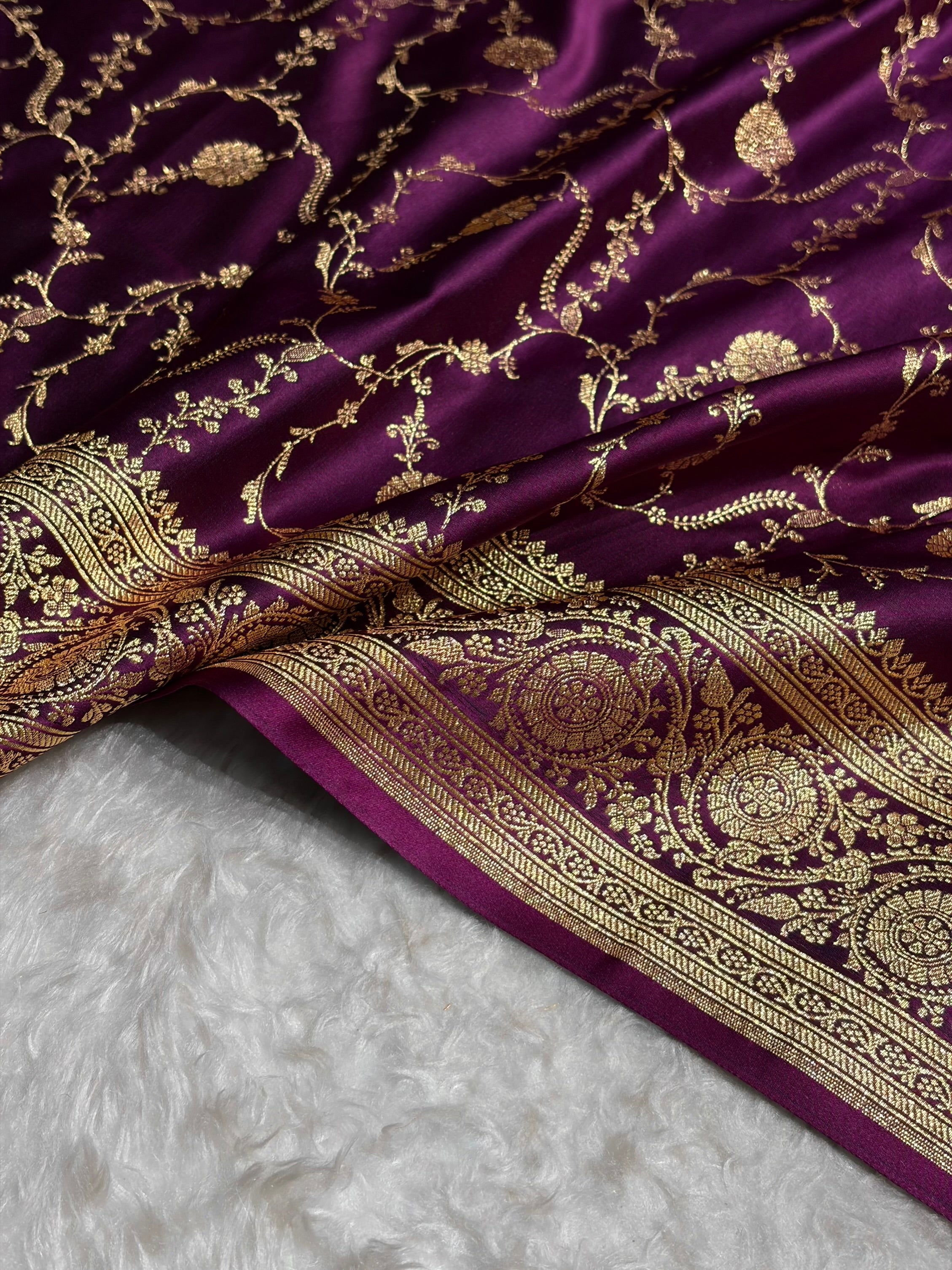 Banarasi Satin Katan Saree in Jaal Pattern Wine Shades SK86
