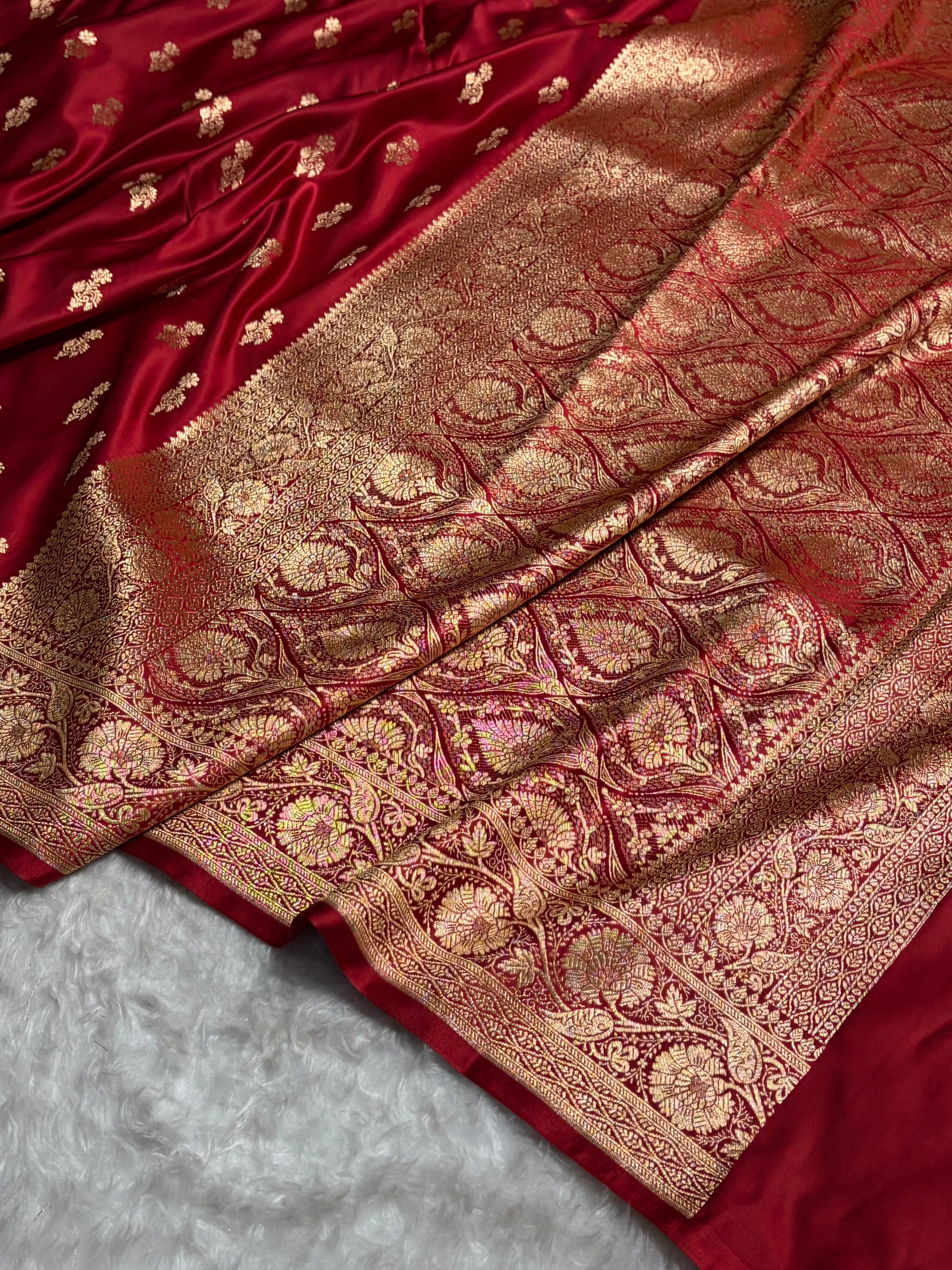 Maroon Unique Boota Pattern Satin Katan Silk Saree SK68