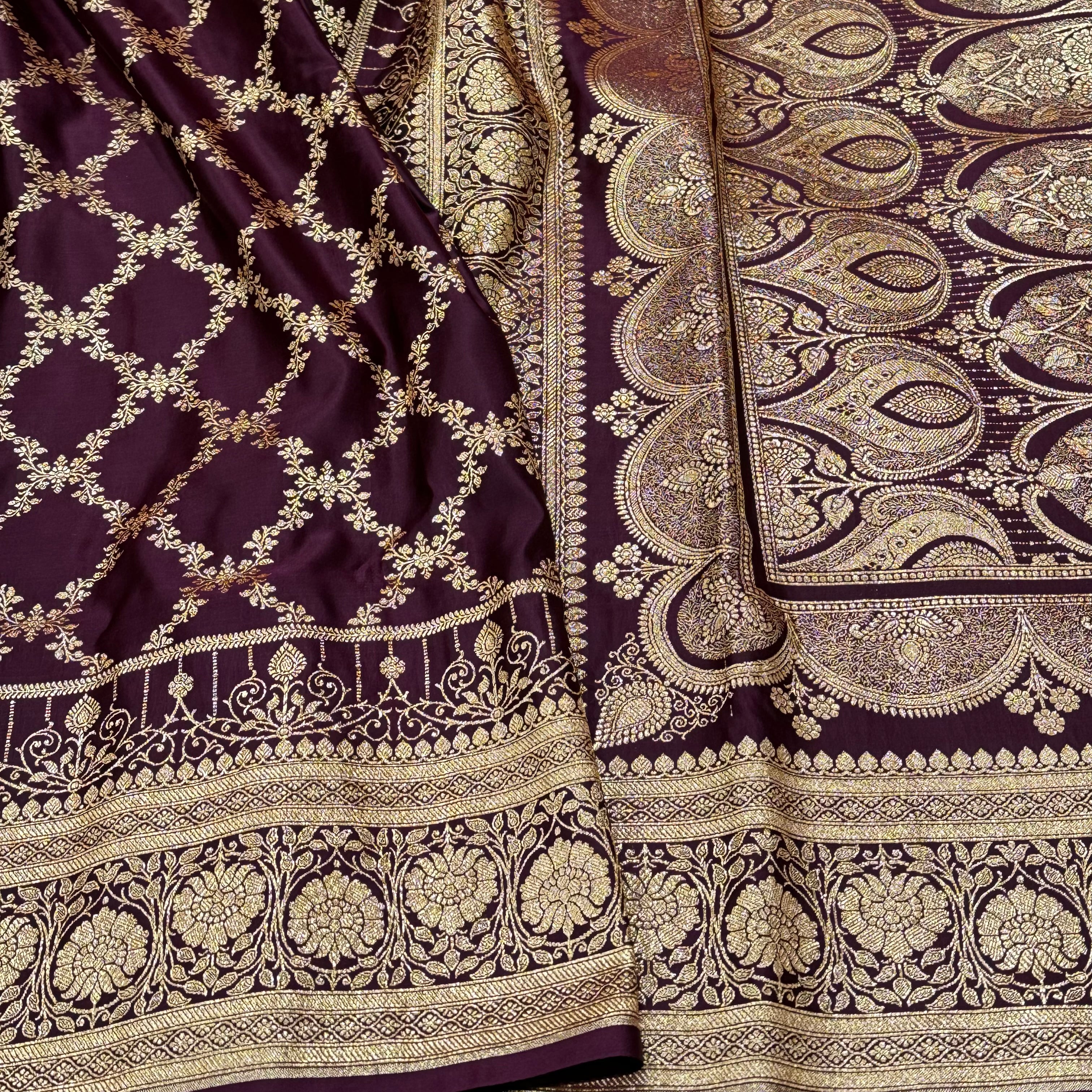 Chocolate Shades Jaal Satin Katan Silk Saree SK22