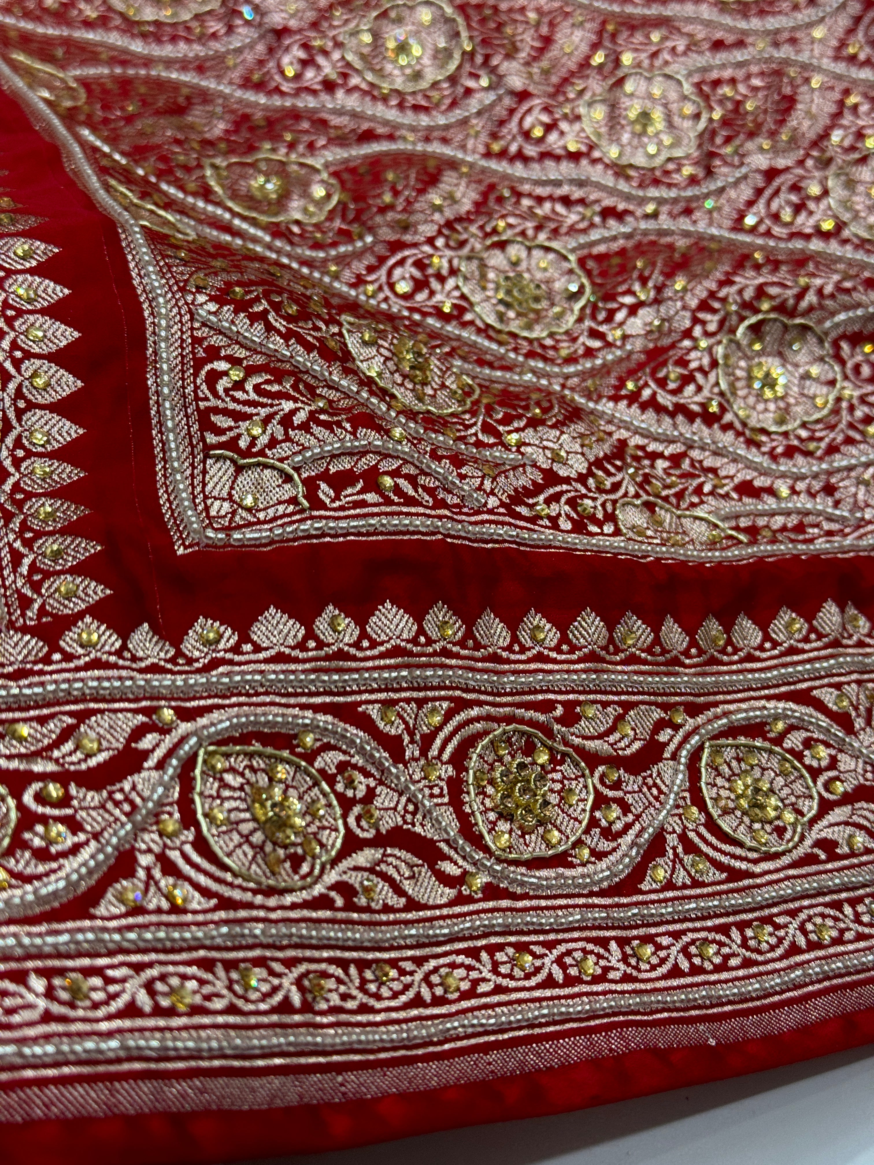 Red Mashru Silk with Ari and zardozy work