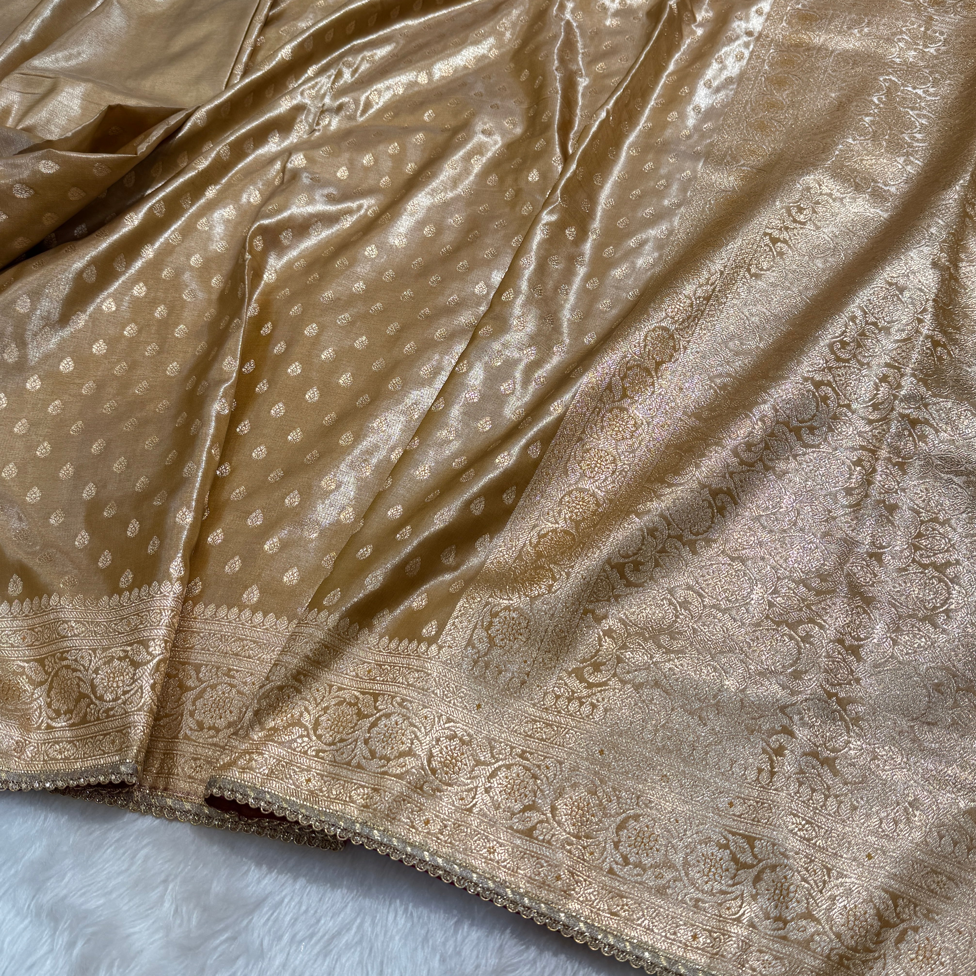 Beige Booti Satin Silk Saree with gotta patti SSGP01