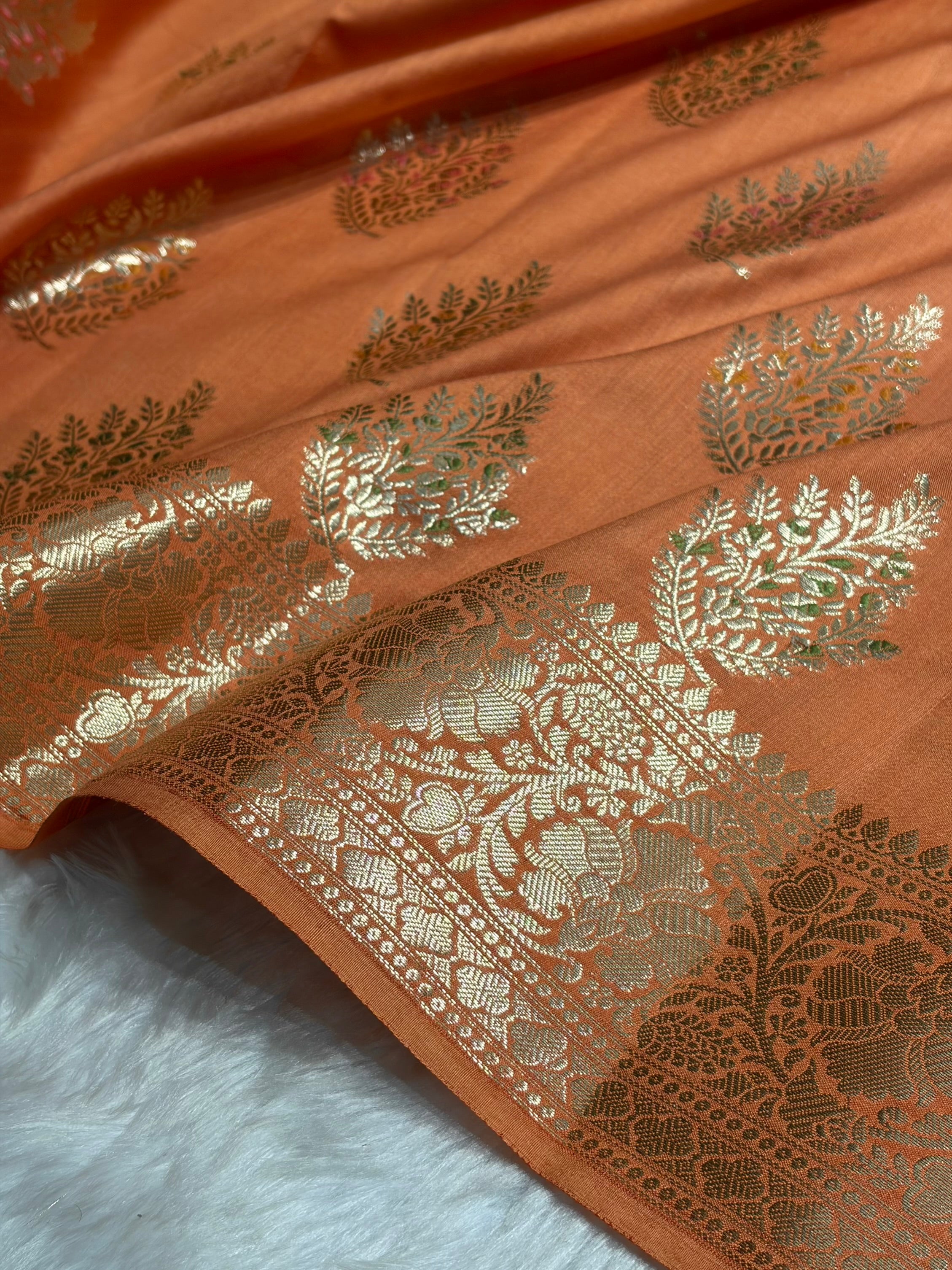 Minakari Pastel Orange Shades Pure Chiniya Silk CH-02