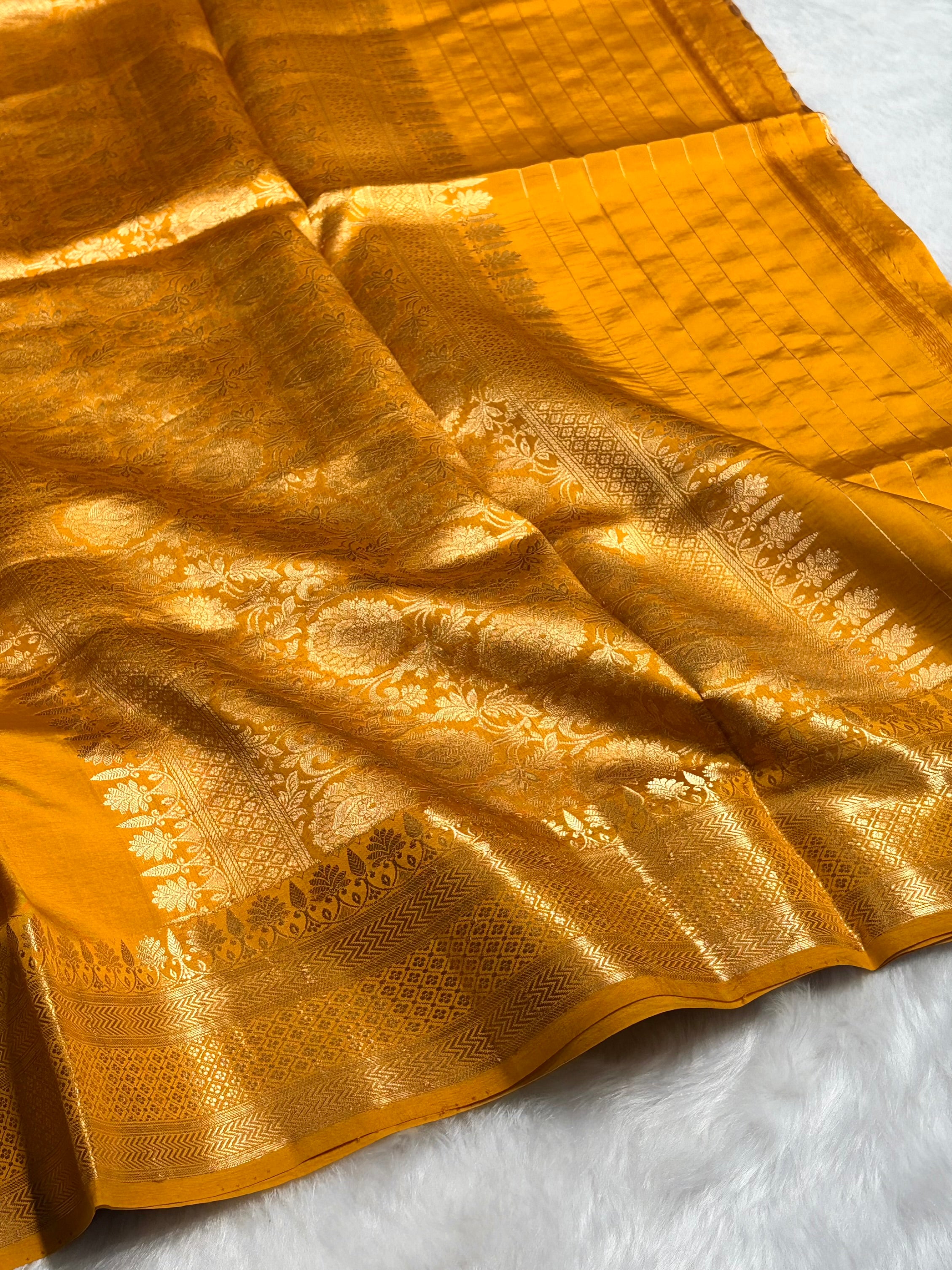 Mustard Shades Handwoven Pure Raw Mango Silk RM-47