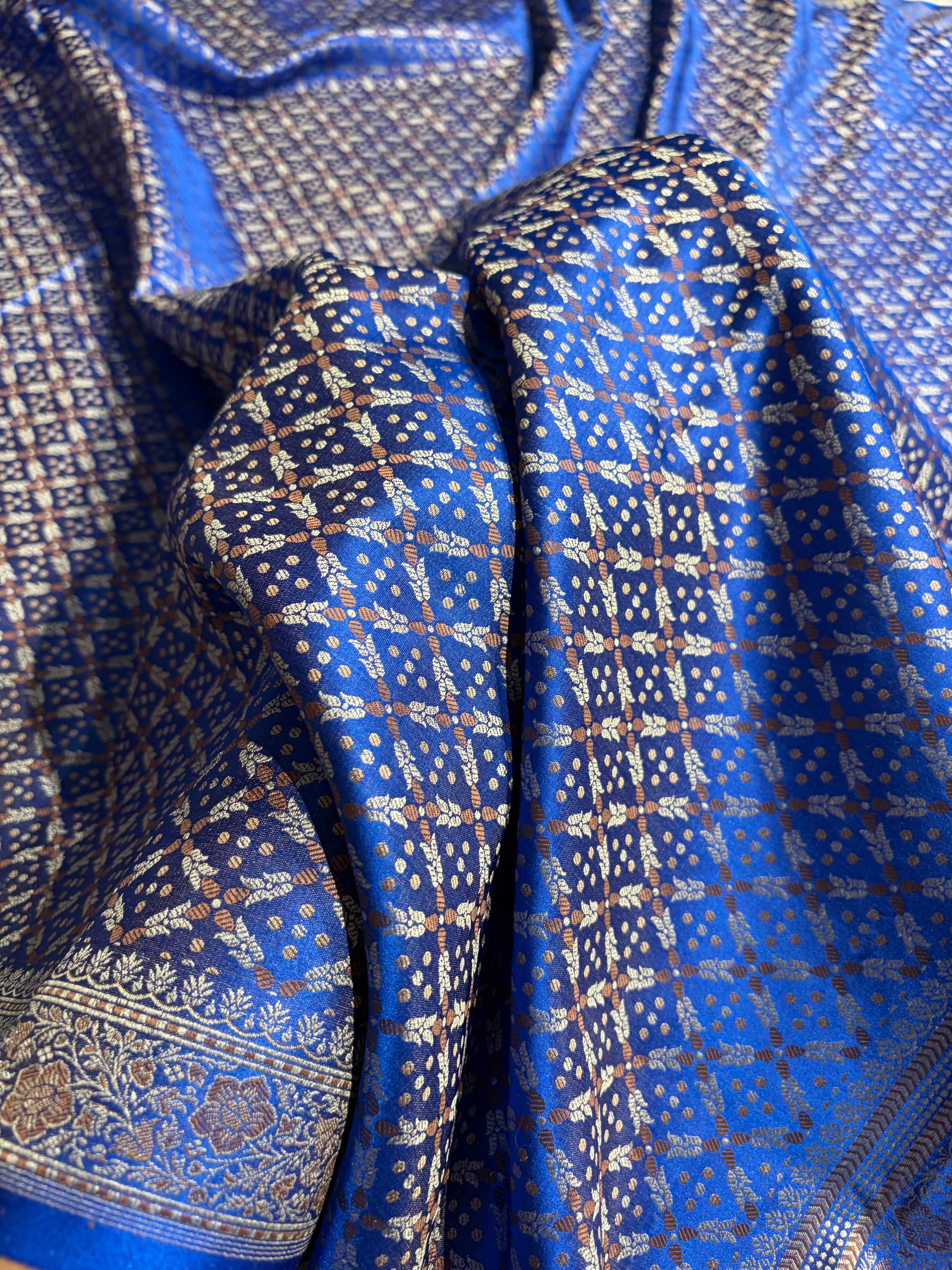 Royal Blue Jamawar Tanchoi Jaal Katan Silk Saree SKTM-23