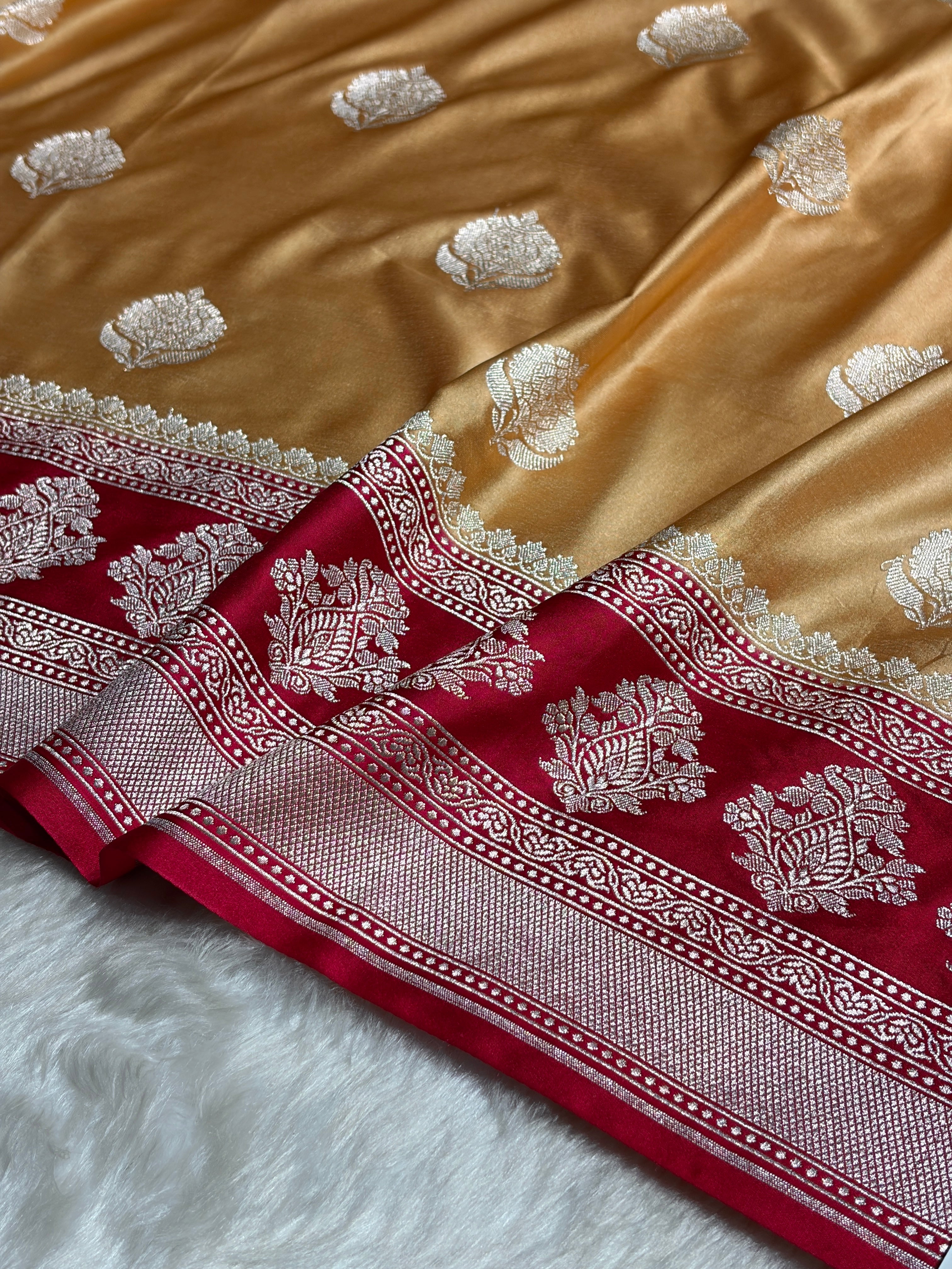 Contrast Pista Green With Rani  Motif Mashru Silk Saree MS43