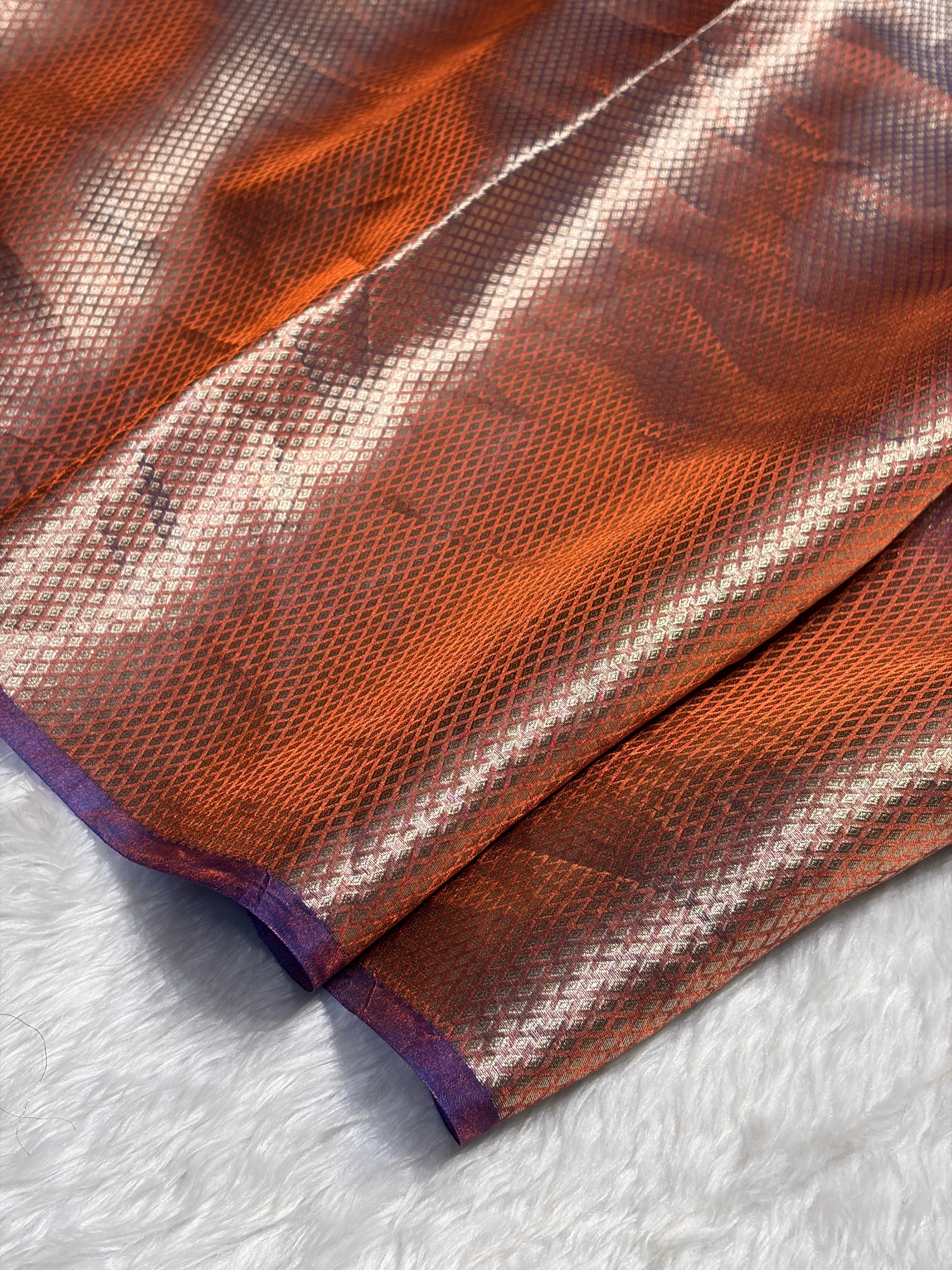 Rusty Royal Blue Shades Pure Tissue Silk Saree with Brocade Blouse PT-08