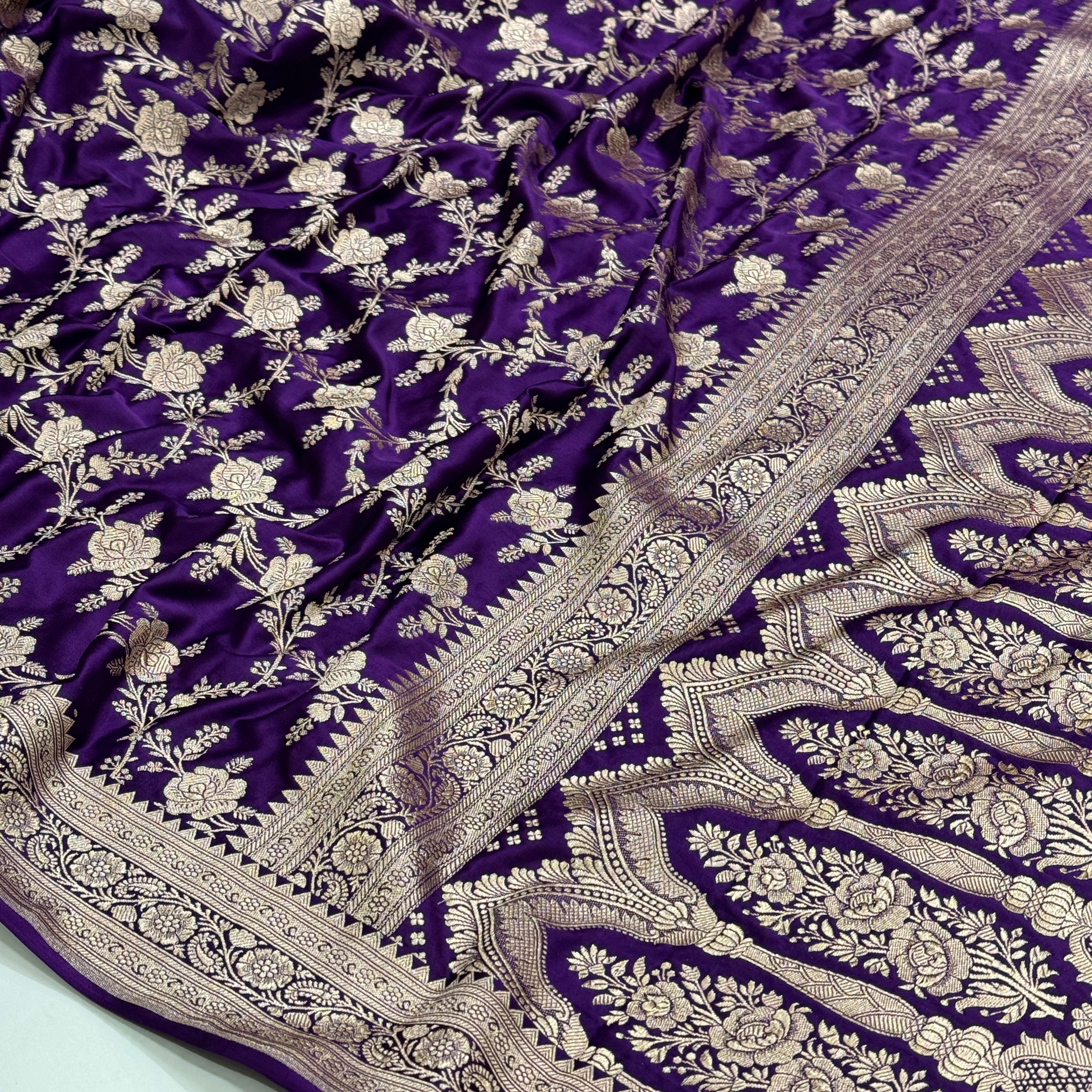 Purple Floral Jaal Mashru Silk Saree