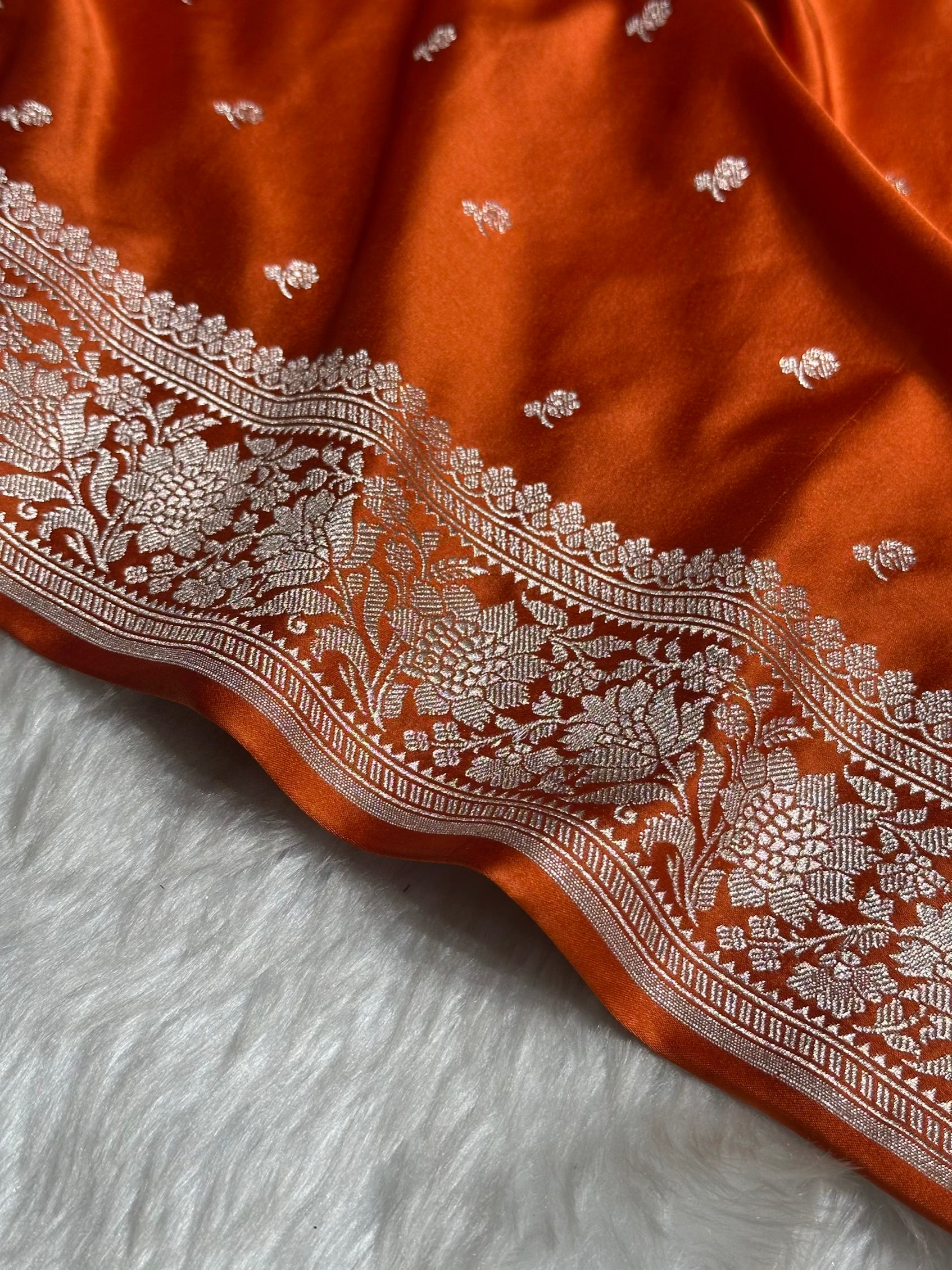 Rust Orange Shades Booti Mashru Silk Saree MS67