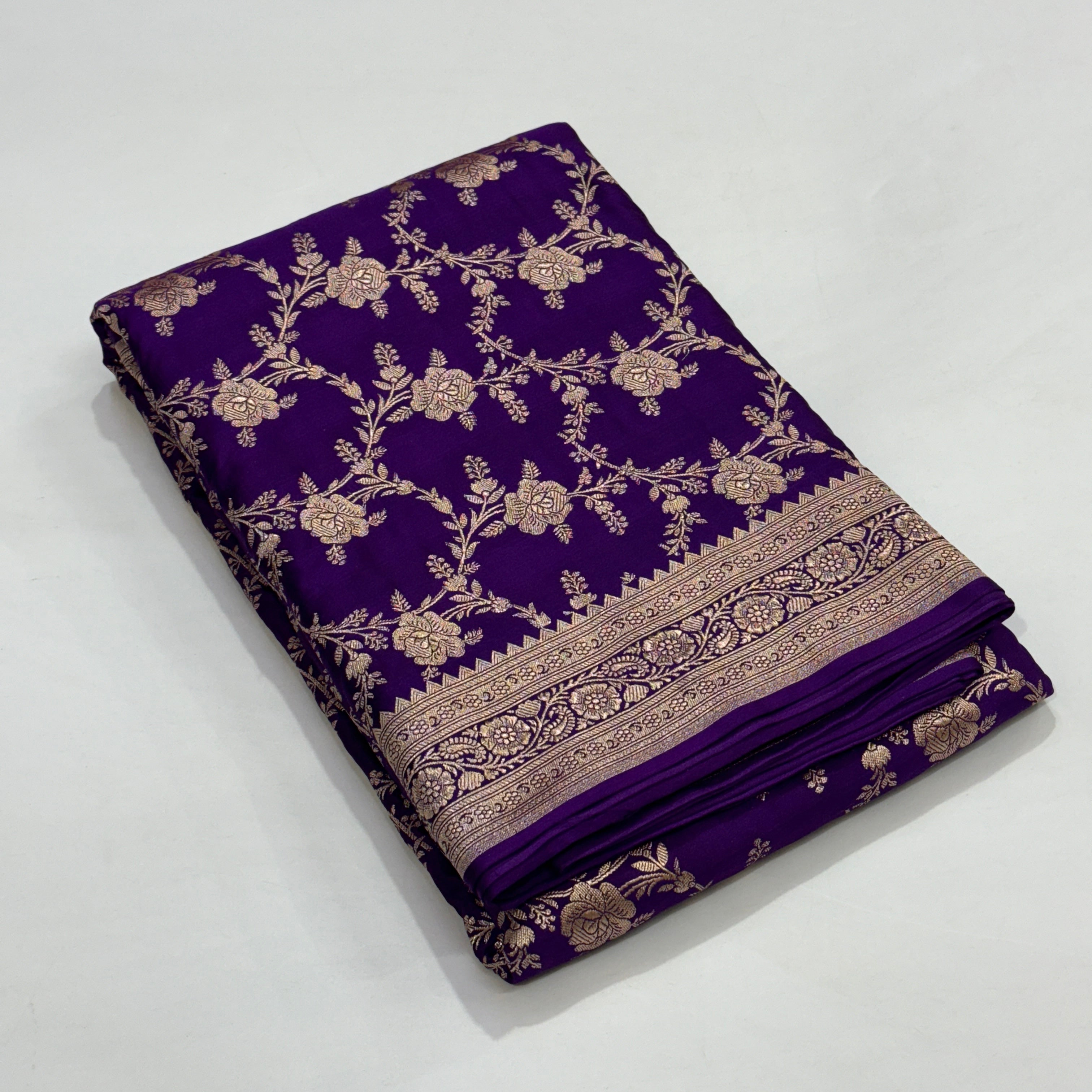 Purple Floral Jaal Mashru Silk Saree