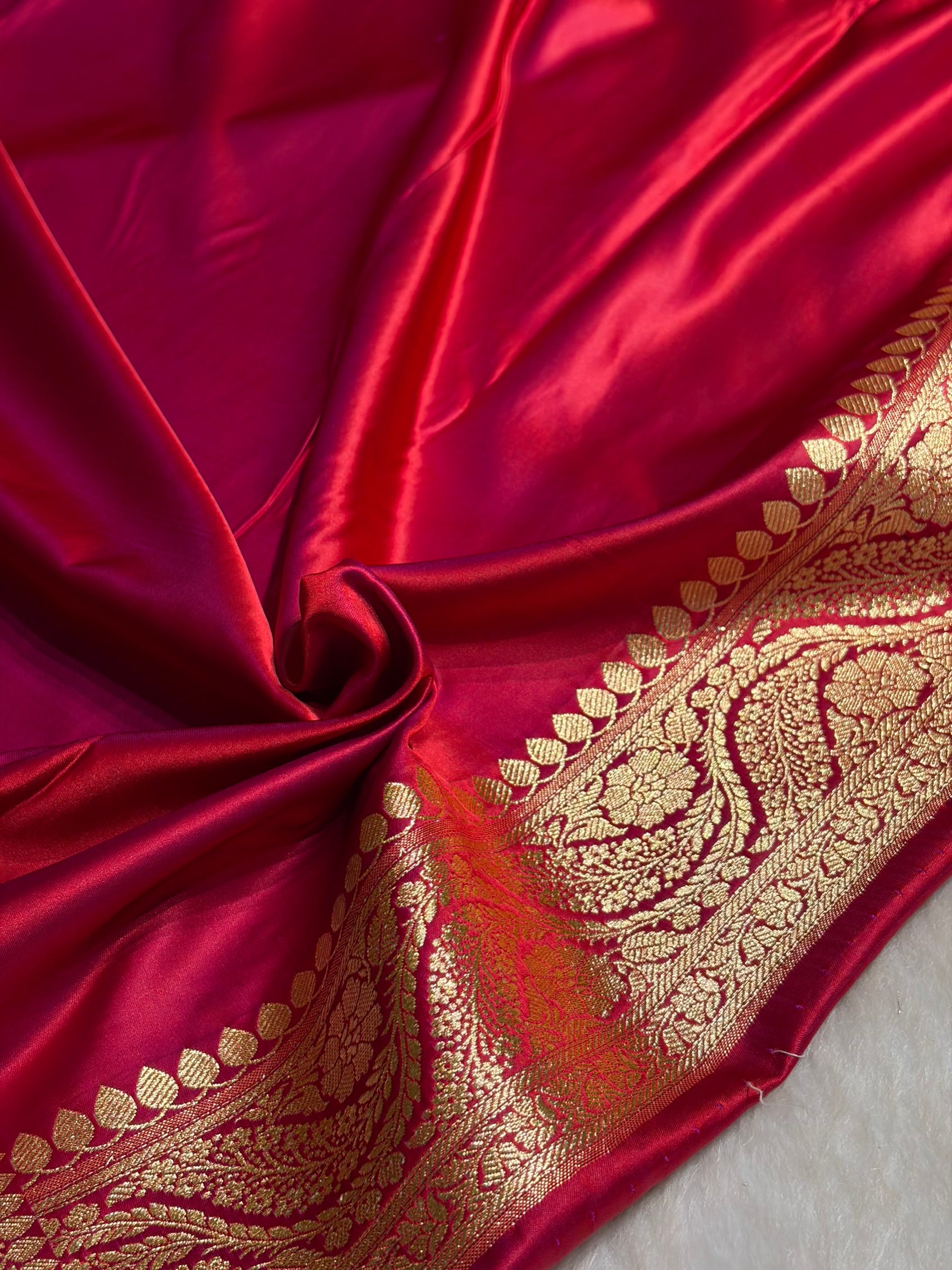 Megentic Red Cross with Boota Pattern Satin Katan Silk Saree SK67