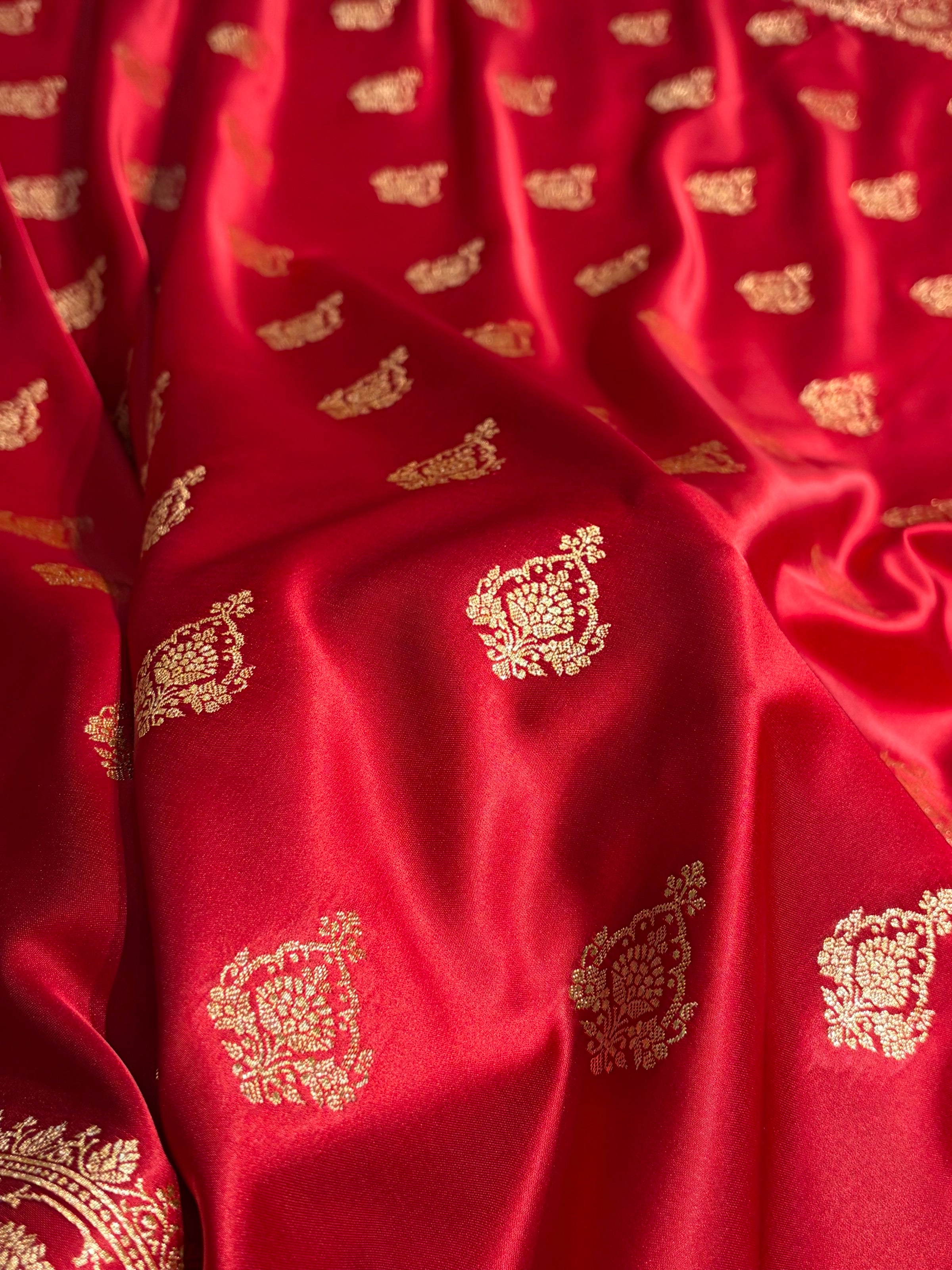 Banarasi Satin Katan Saree With Boota in Maroon Shades SK98