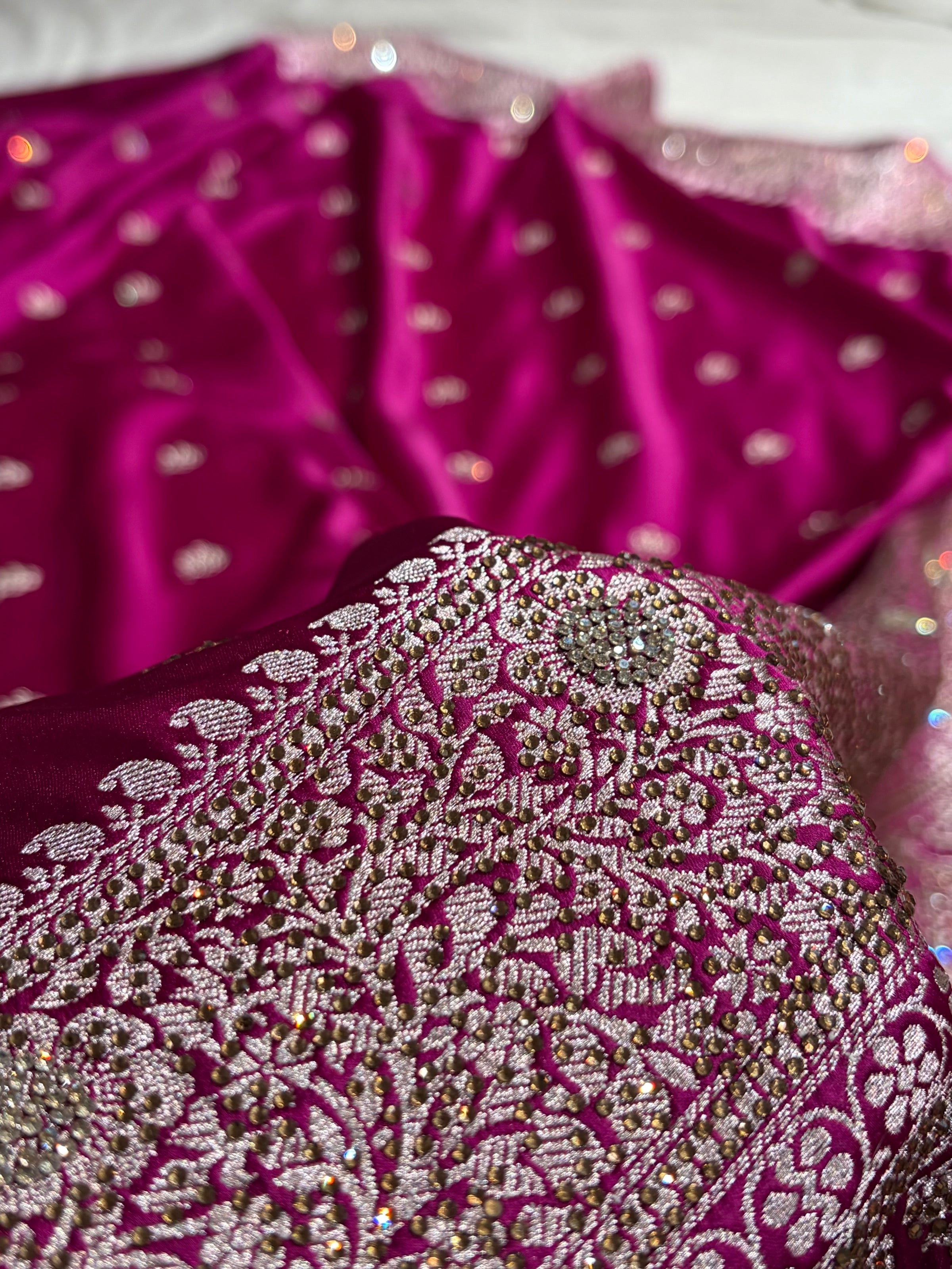 Wine With Swarovski Work Booti Mashru Silk Saree BMS40