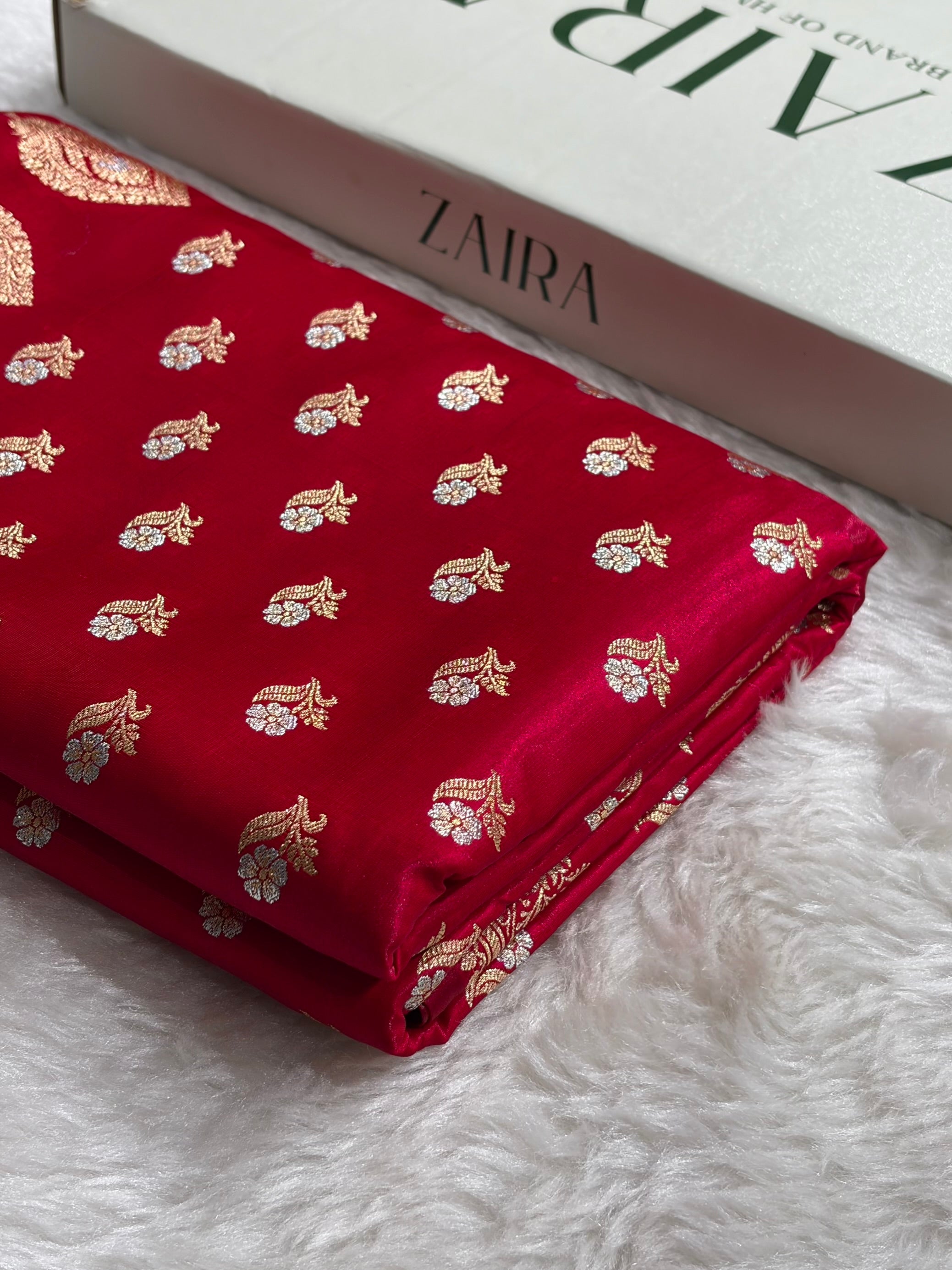 Banarasi Satin Silk Meena Boota in Red Shades SS38