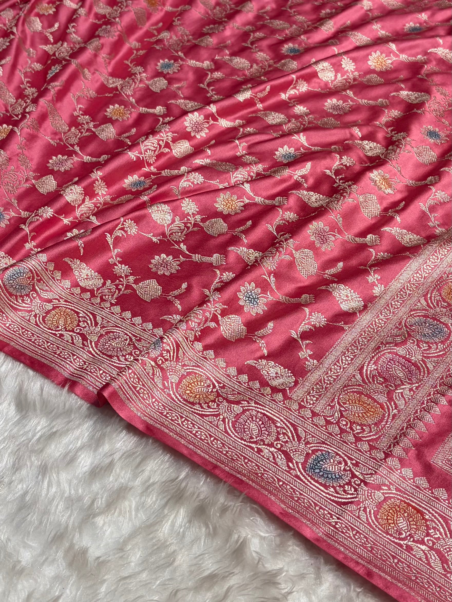 Baby Pink Shades In Banarasi Minakari Jaal Mashru Silk Saree MS42
