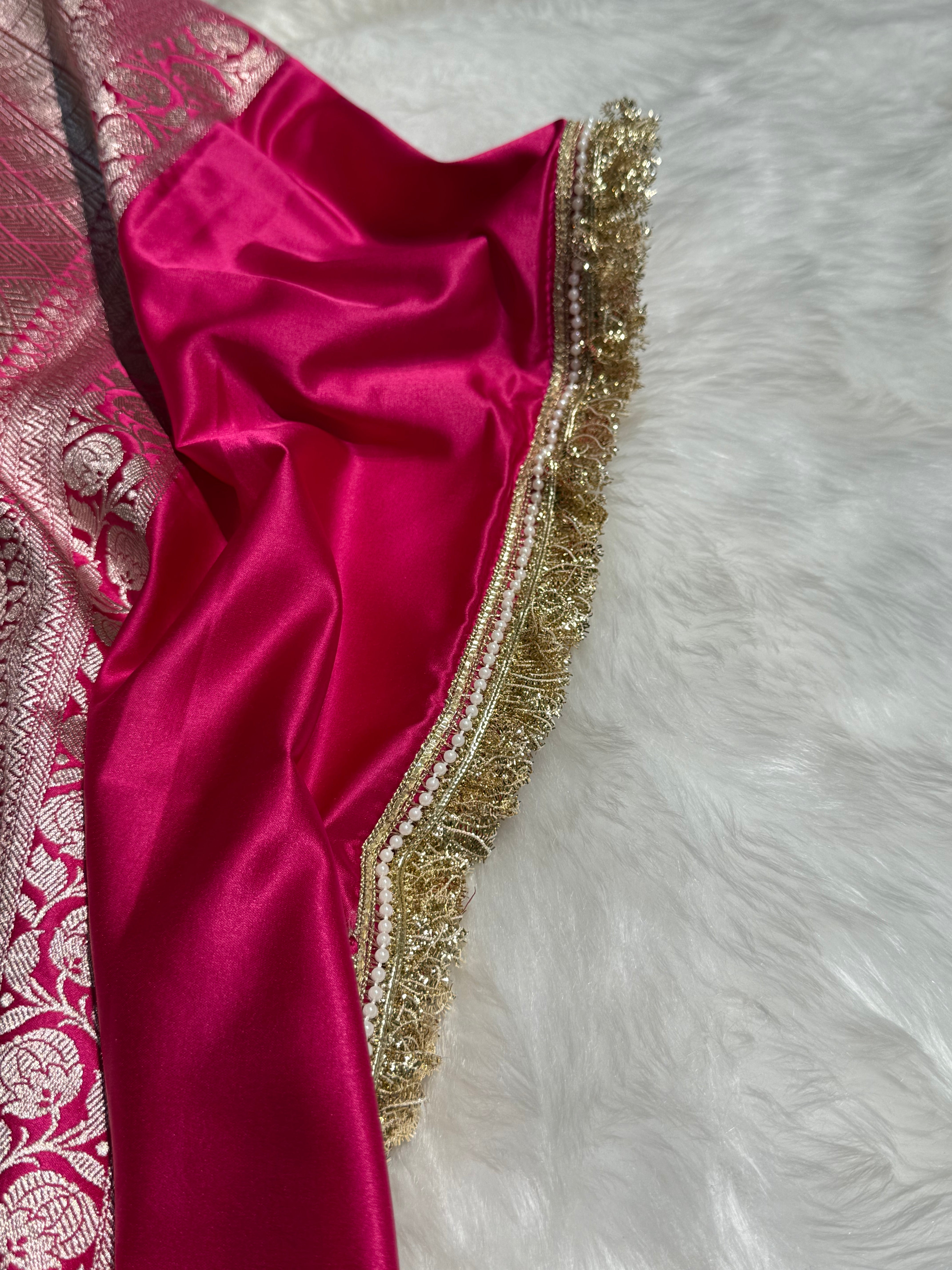Rani Minakari Boota Mashru Silk Saree With Gota Patti