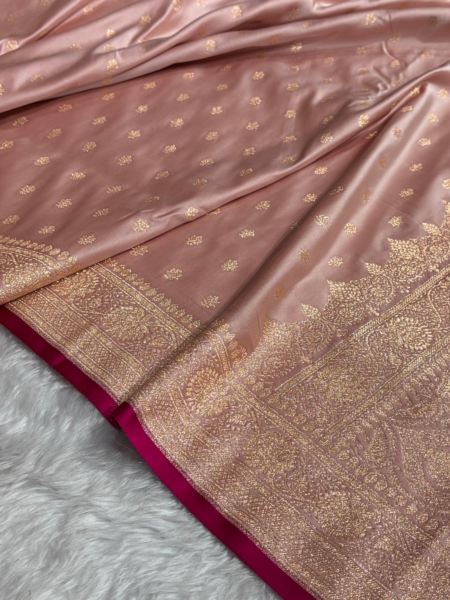 Rose Gold Booti Katan Silk Saree SK07