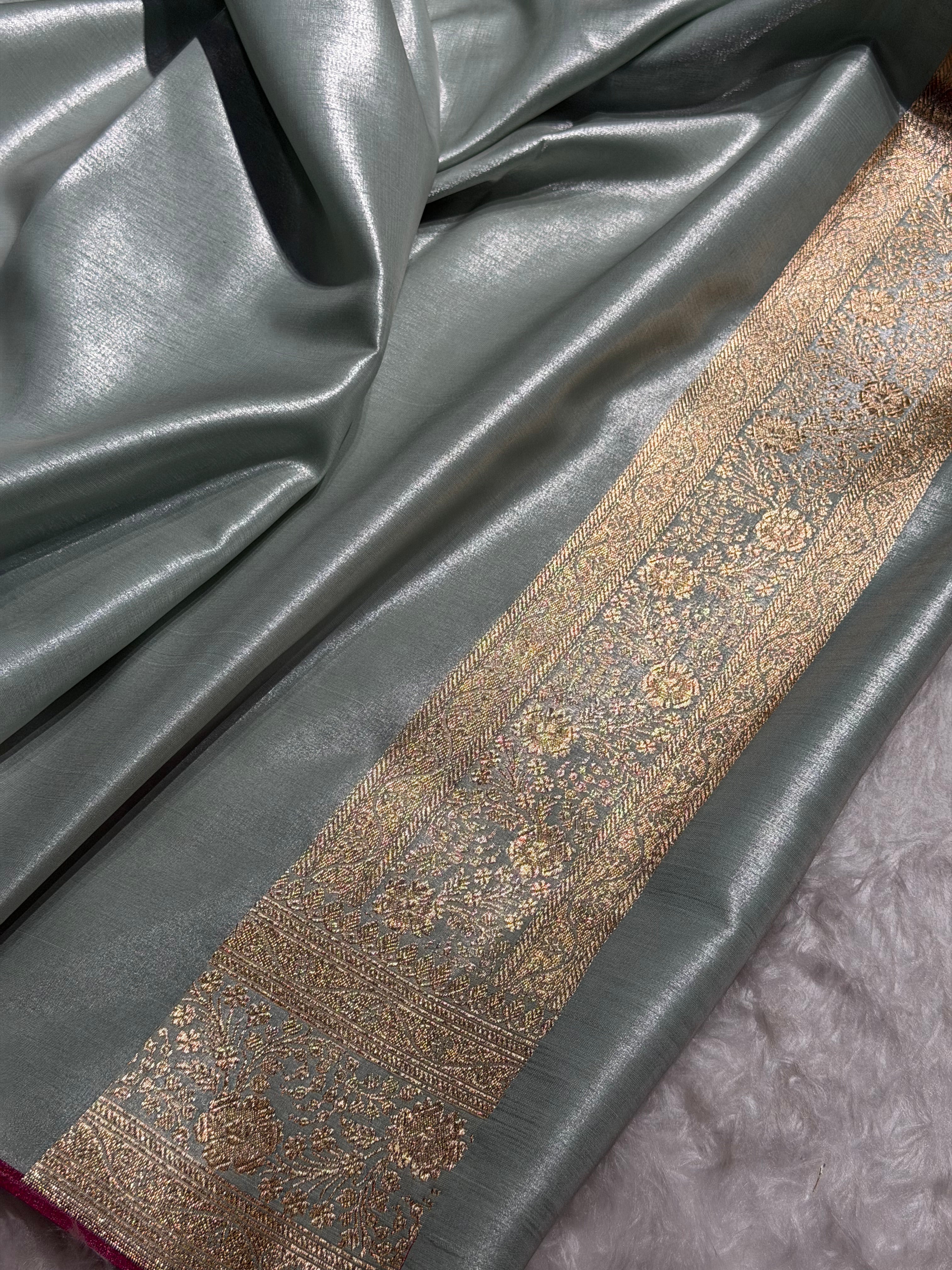 Ultra Light Weight Satin Silk Boota in Mint Green Shades SS05