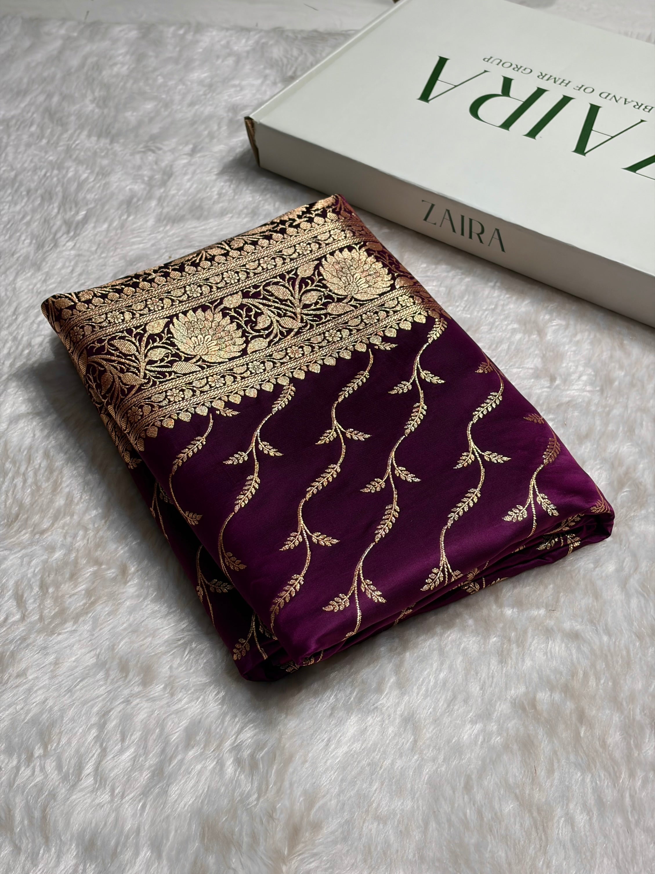 Wine Pattern Satin Katan Silk saree SK37