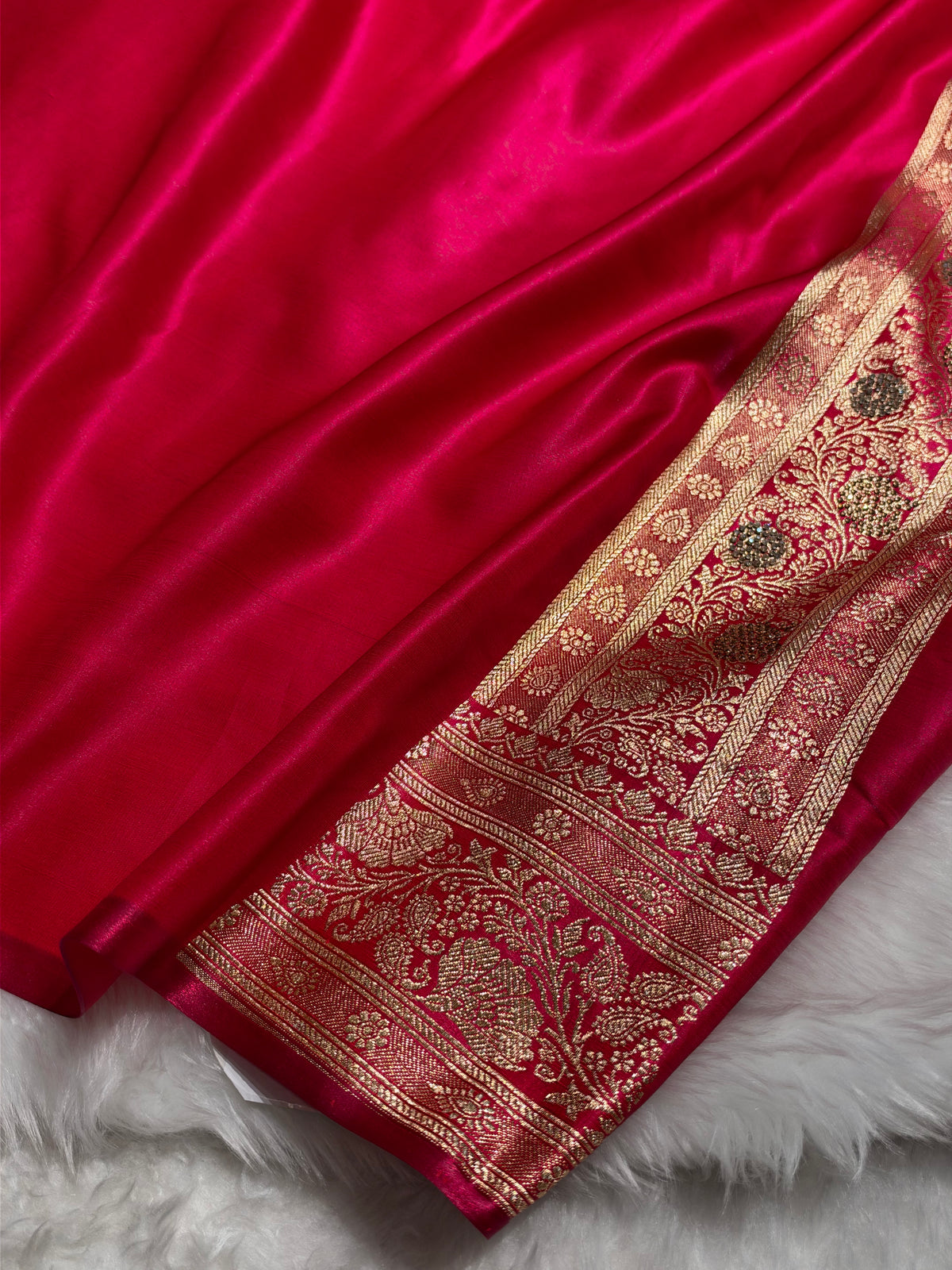 Rani Shades Swarovski Work Cross Pattern Satin Silk Saree BSS51