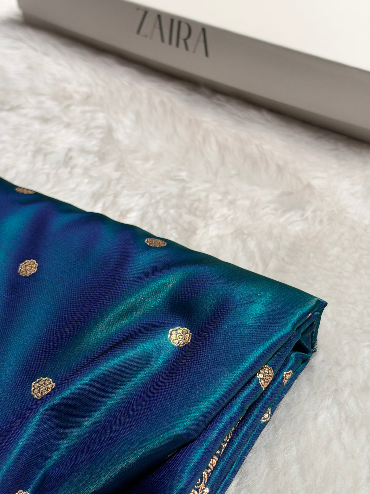 Satin Silk Saree Banarasi Booti in Peacock Shades SS29