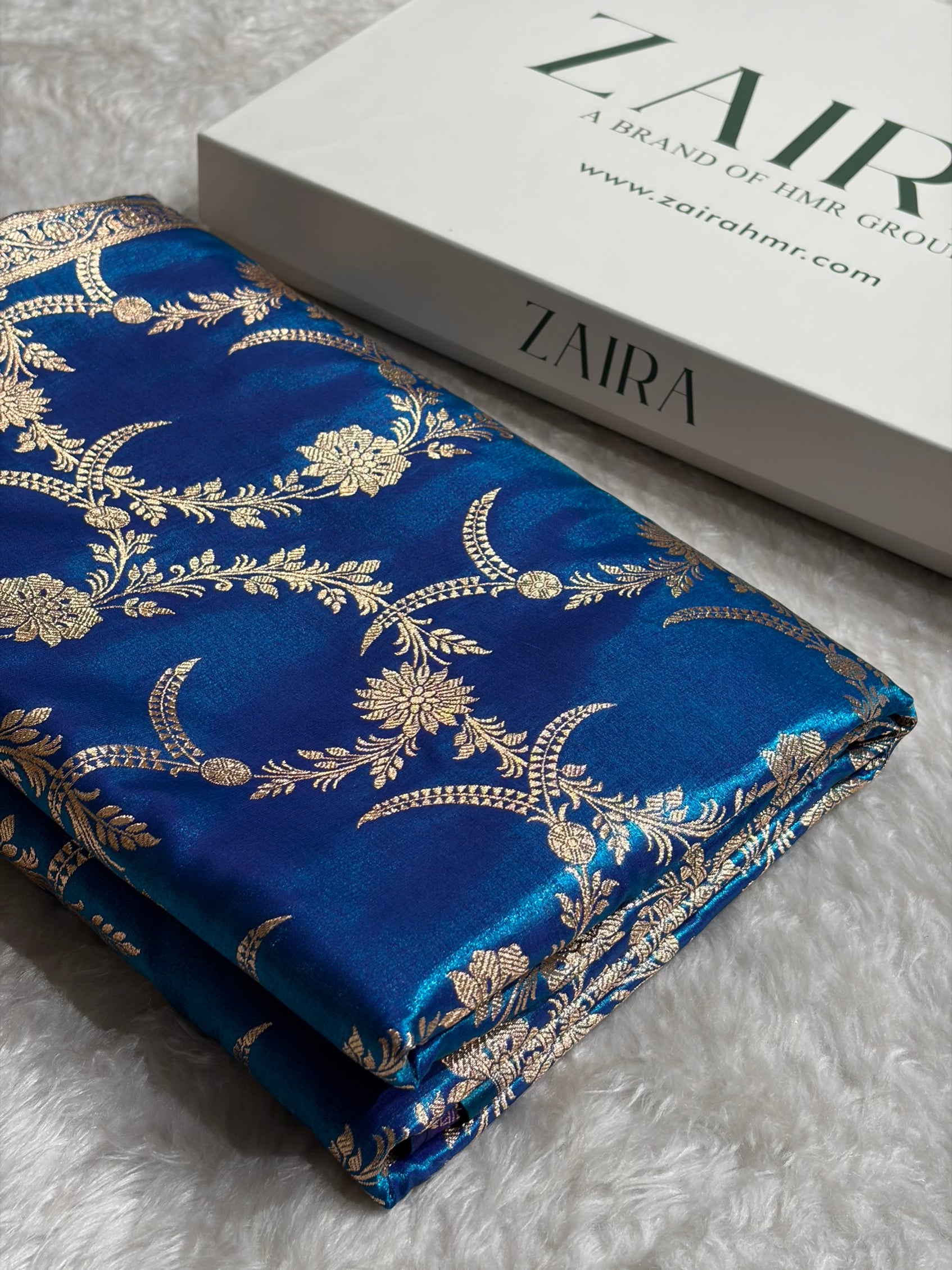 Banarasi Satin Silk Banarasi Jaal In Cross Firozi Shades SS18