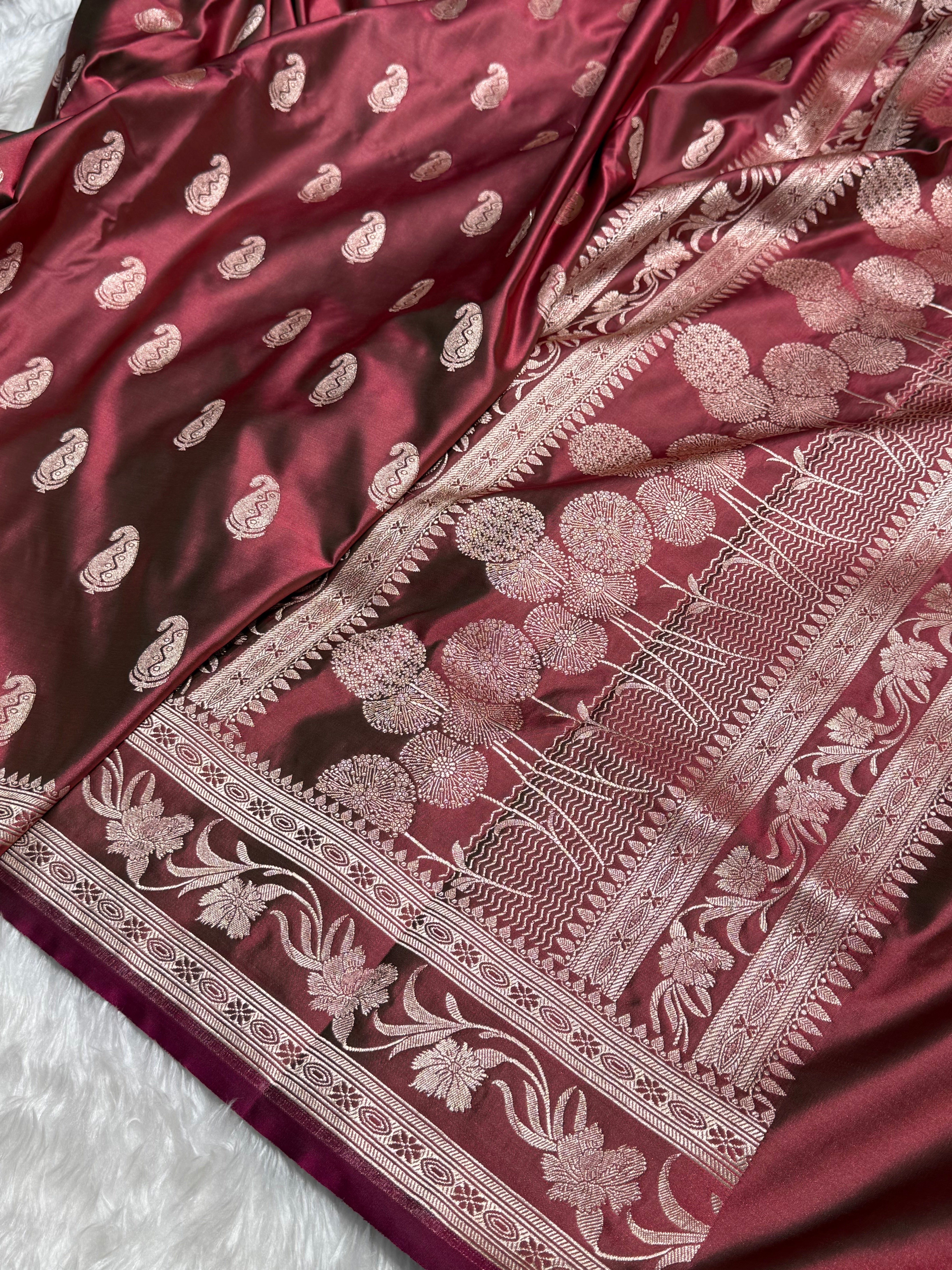 Cross Mauve Kairi Motif Mashru Silk Saree