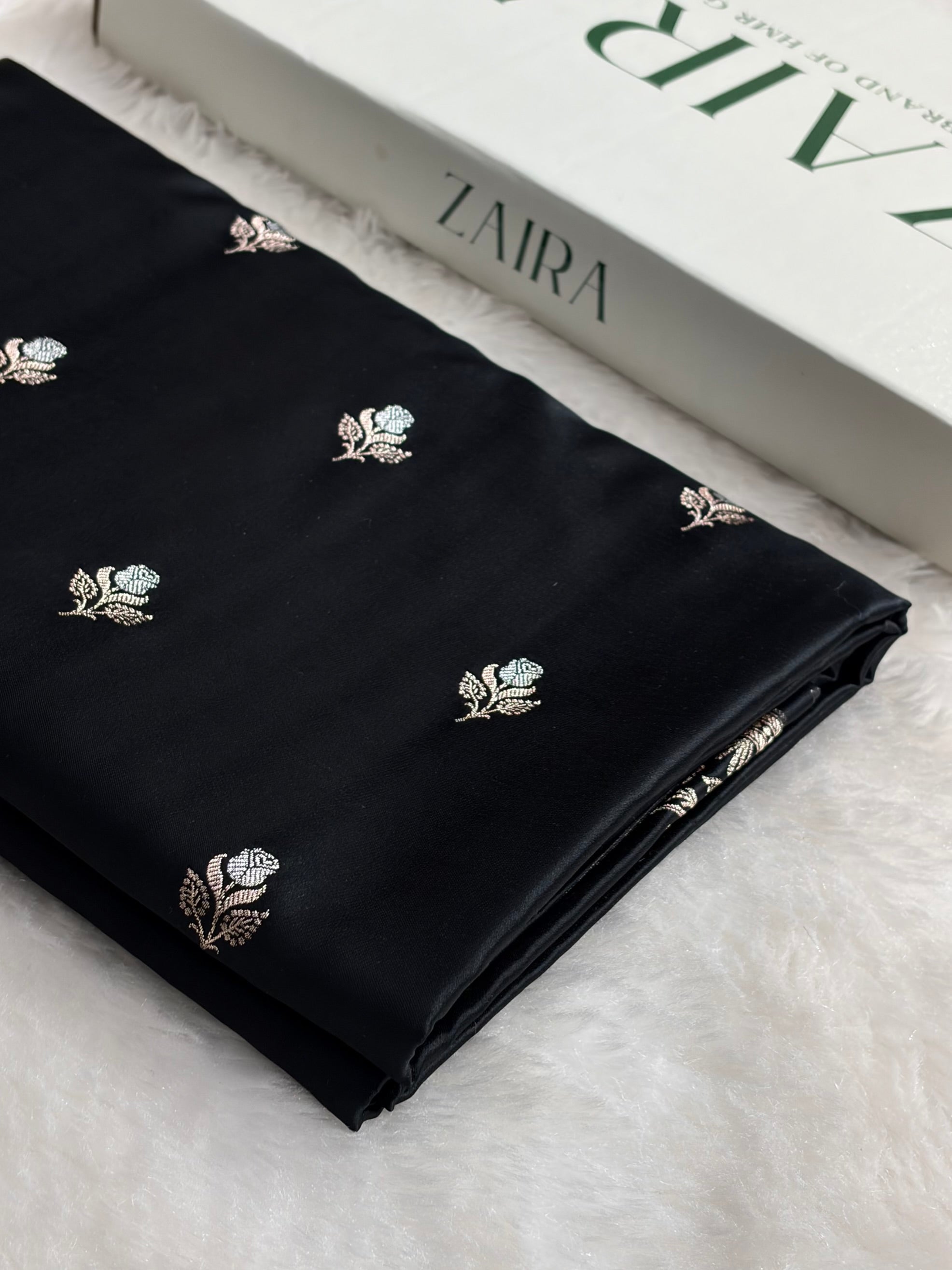 Banarasi Black Boota With Floral Border Mashru Silk Saree MSM-85