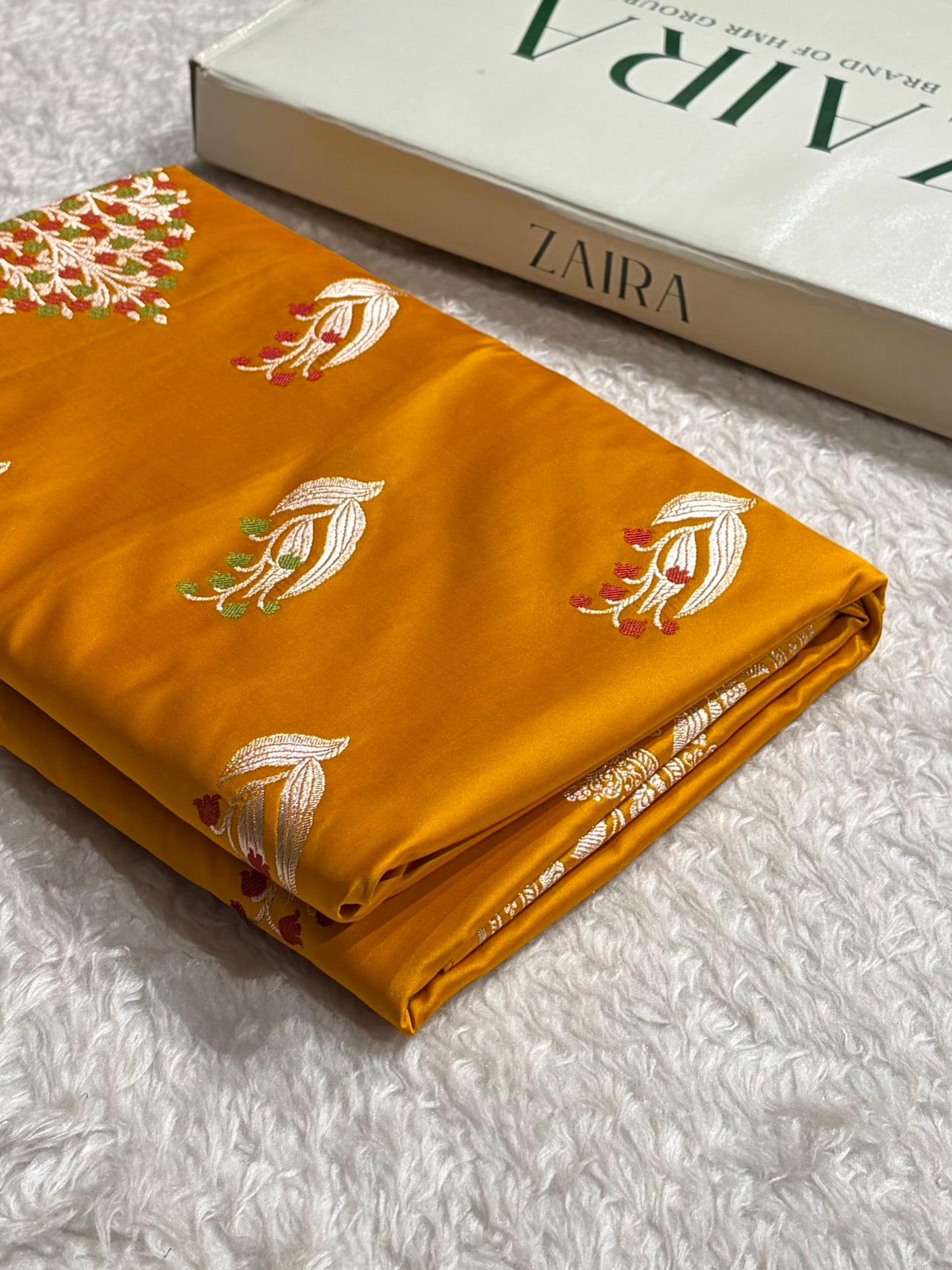 Mustard Gold Shades Banarasi Boota Pattern Minakari Floral Mashru Silk Saree MSM-121