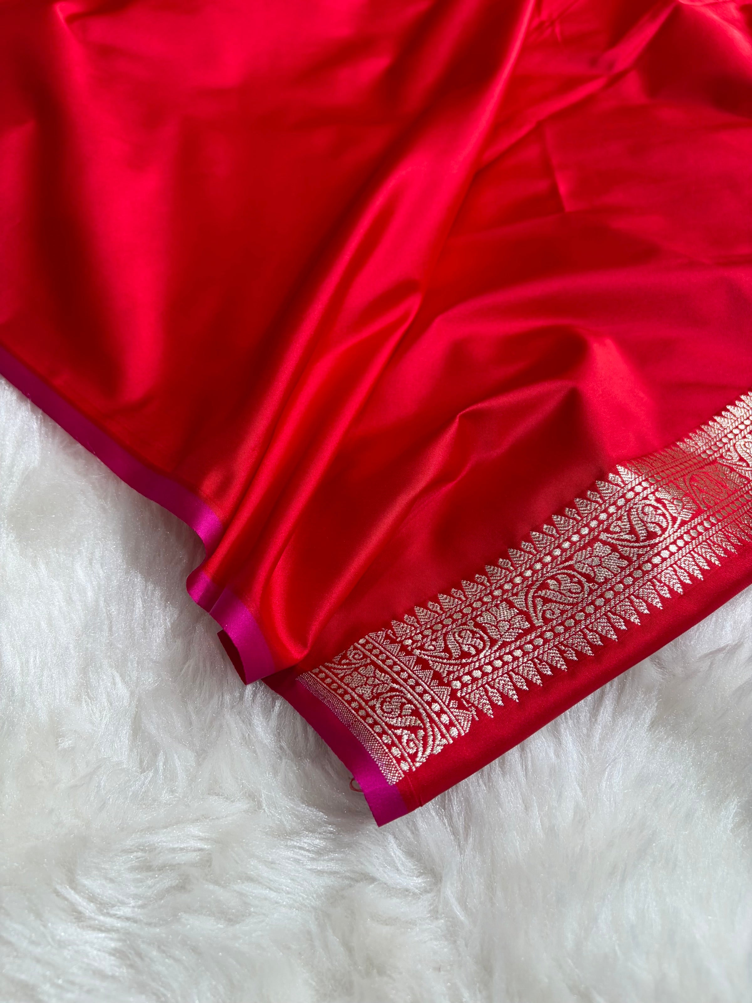Premium Banarasi Satin Katan Saree in Red Shades SK90
