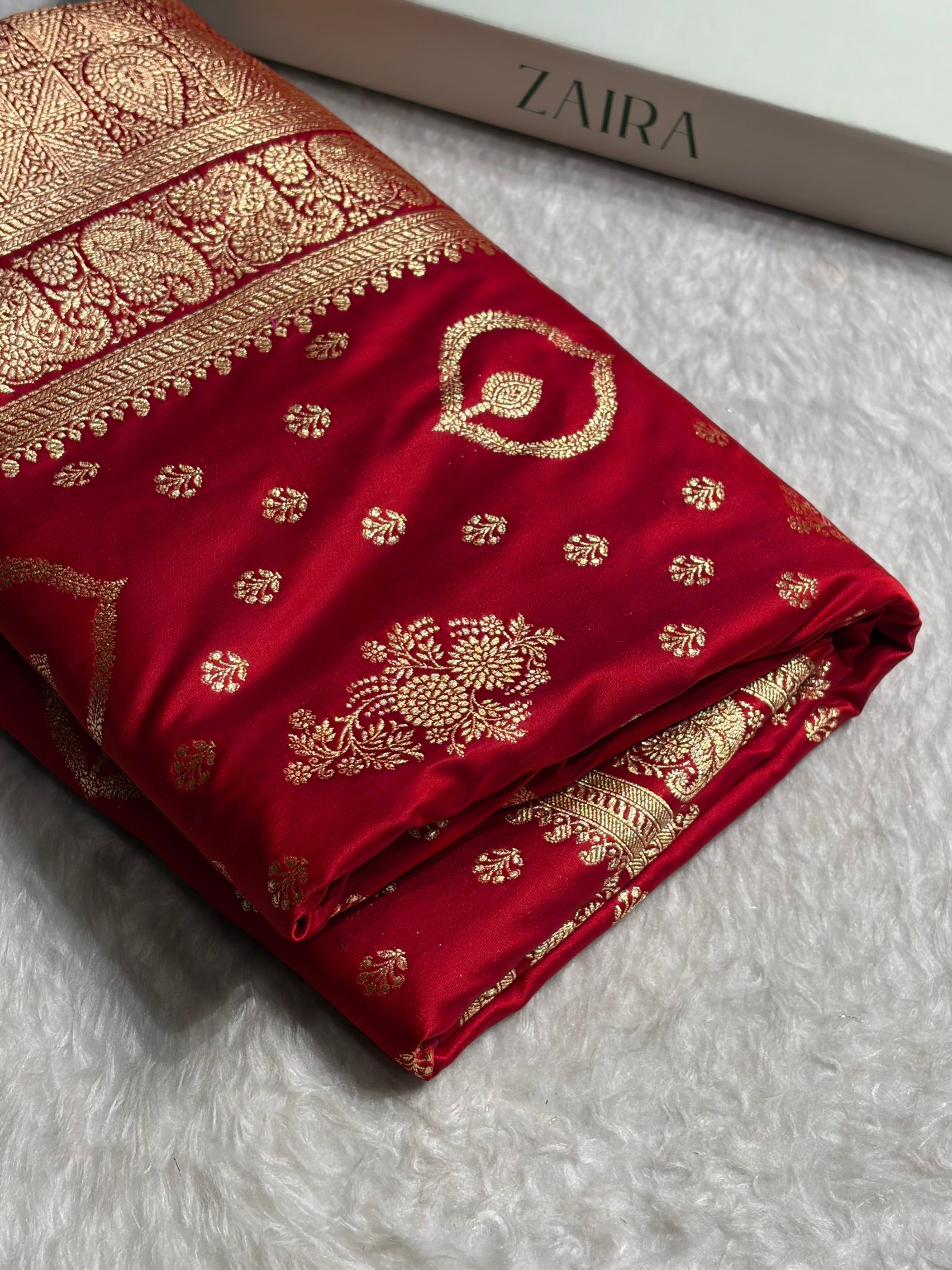 Banarasi Satin Katan Saree With Unique Boota in Red Shades SK92