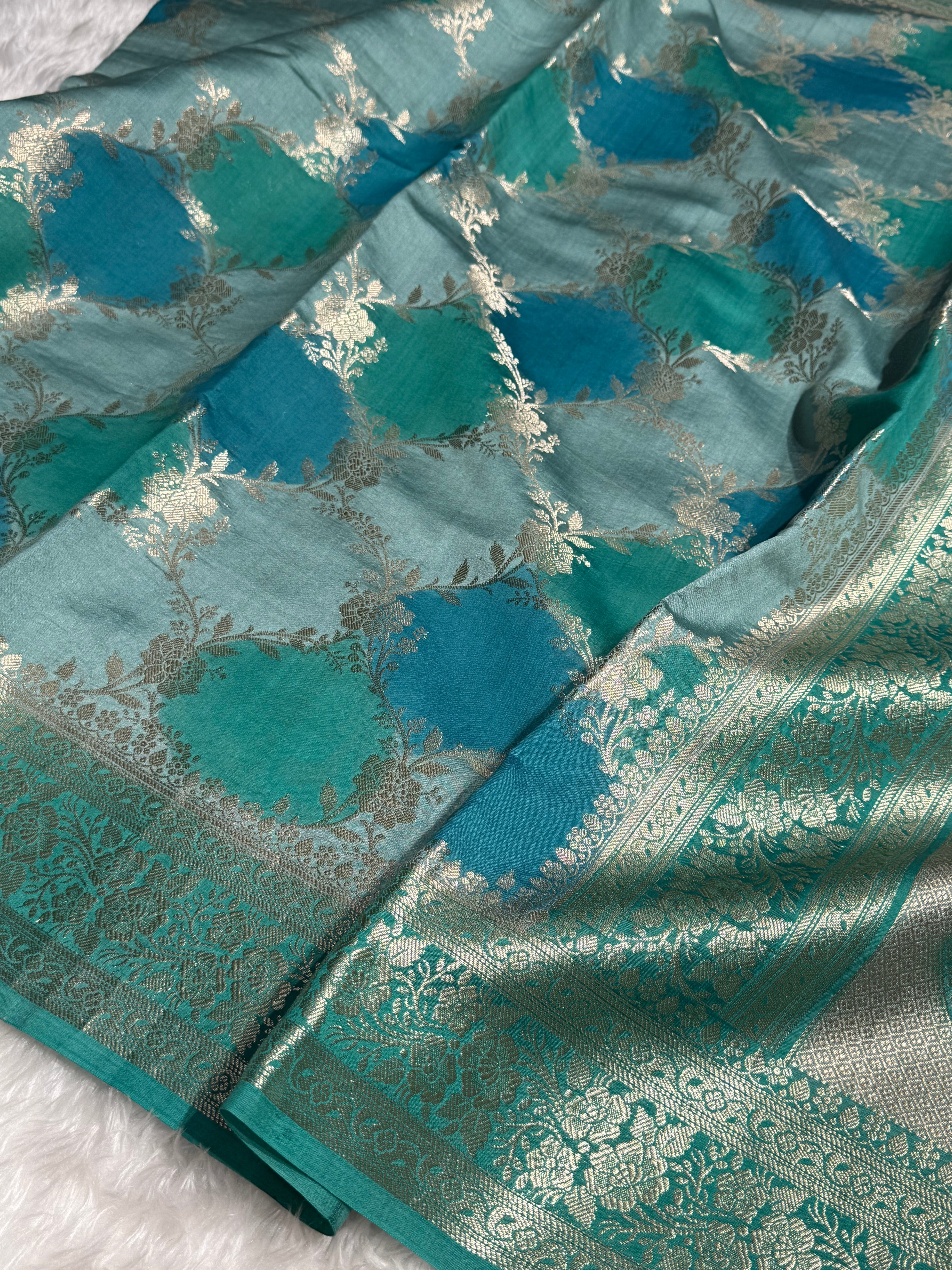 Rangkart Tuqoise Shades Pure Chiniya Silk