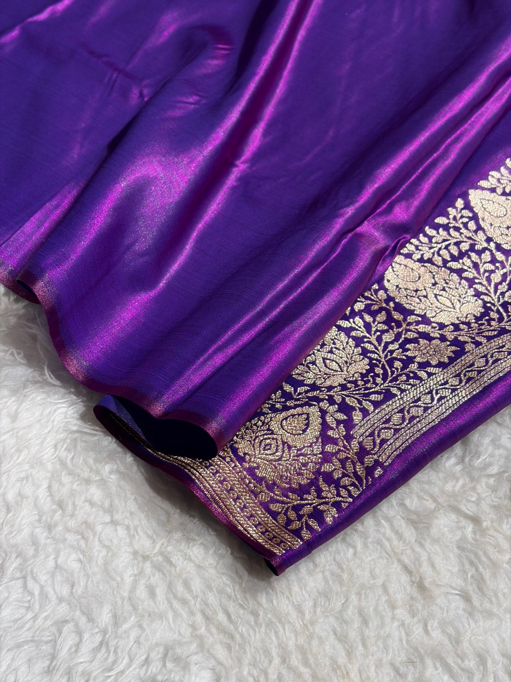 Satin Silk Saree Floral Boota in Cross Purple Shades SS28