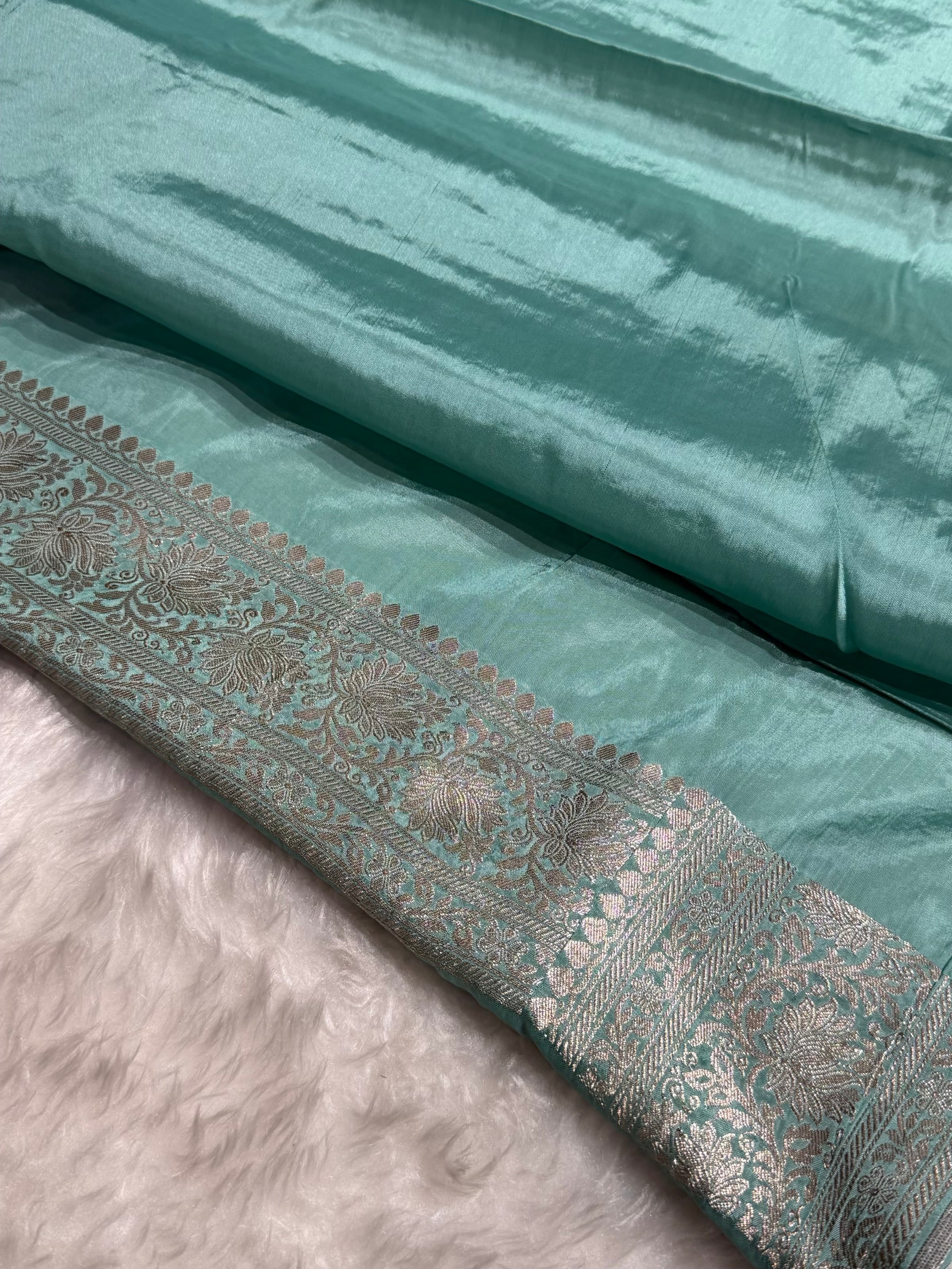 Banarasi Sea Green Shades With Contrast Border Crepe Silky Katan Banarasi Saree CSK-02