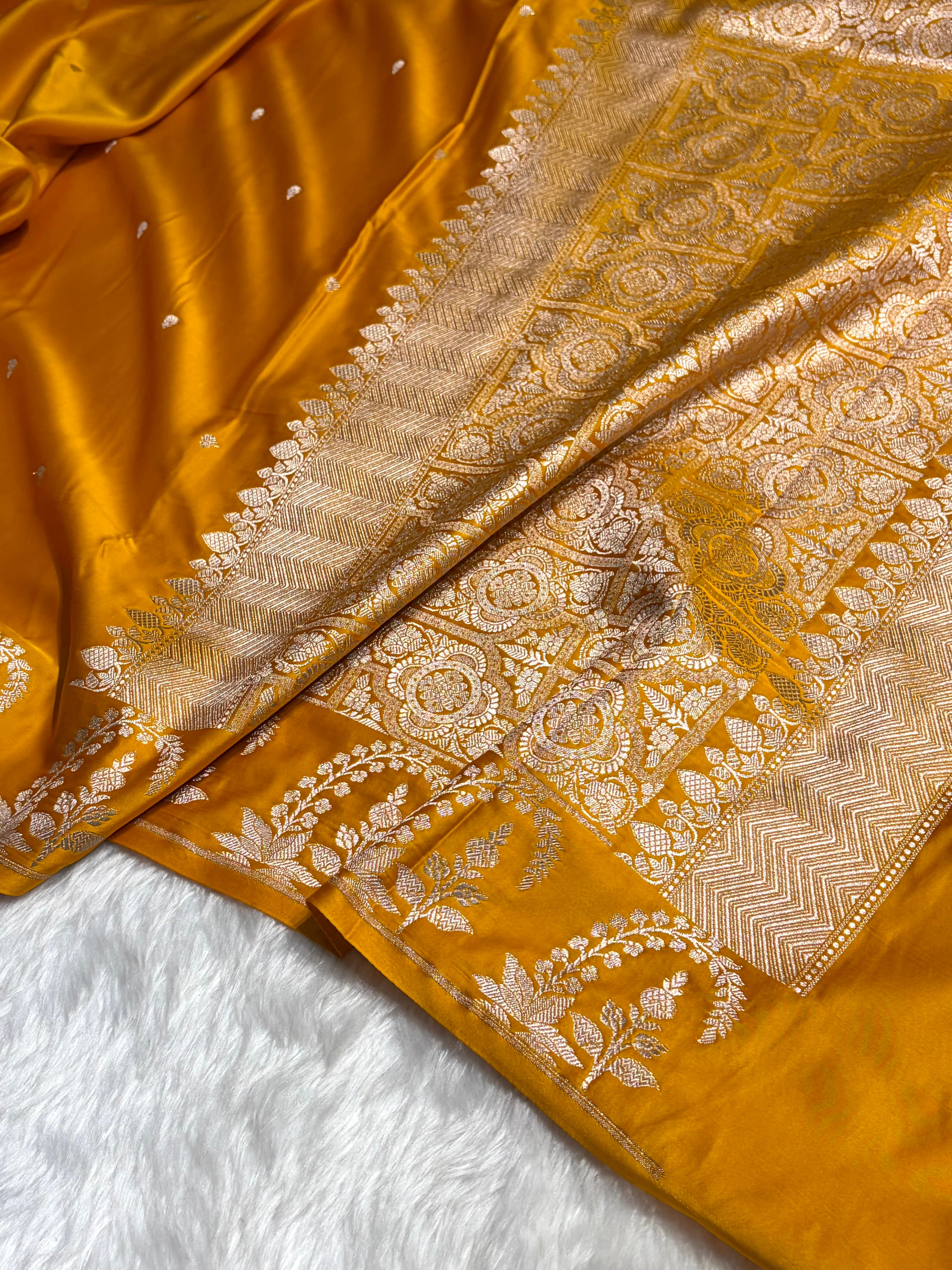 Mustard Boota With Floral Border Mashru Silk Saree MSM-95