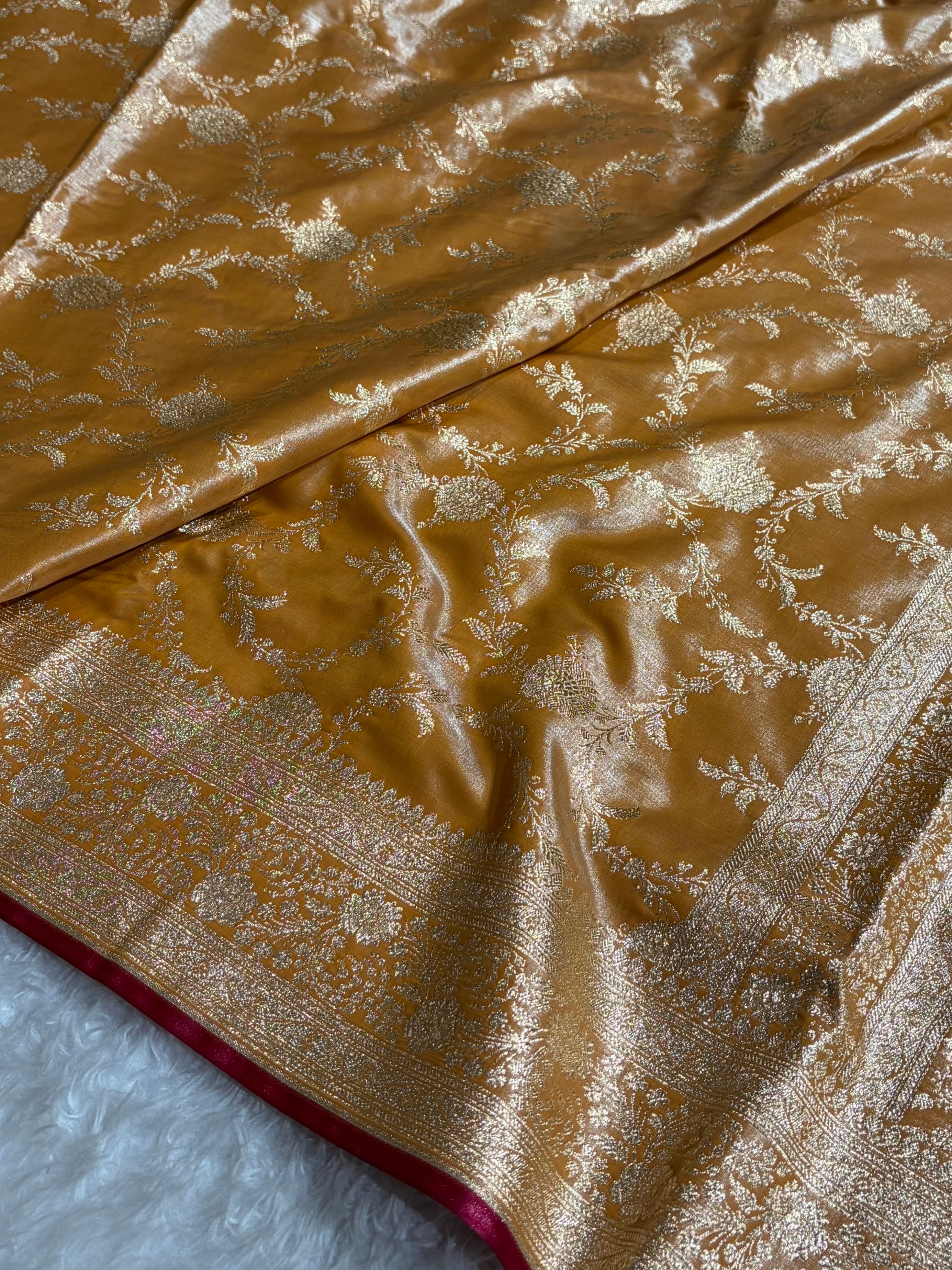Satin Silk Banarasi Jaal in Lemon Green Shades SS14