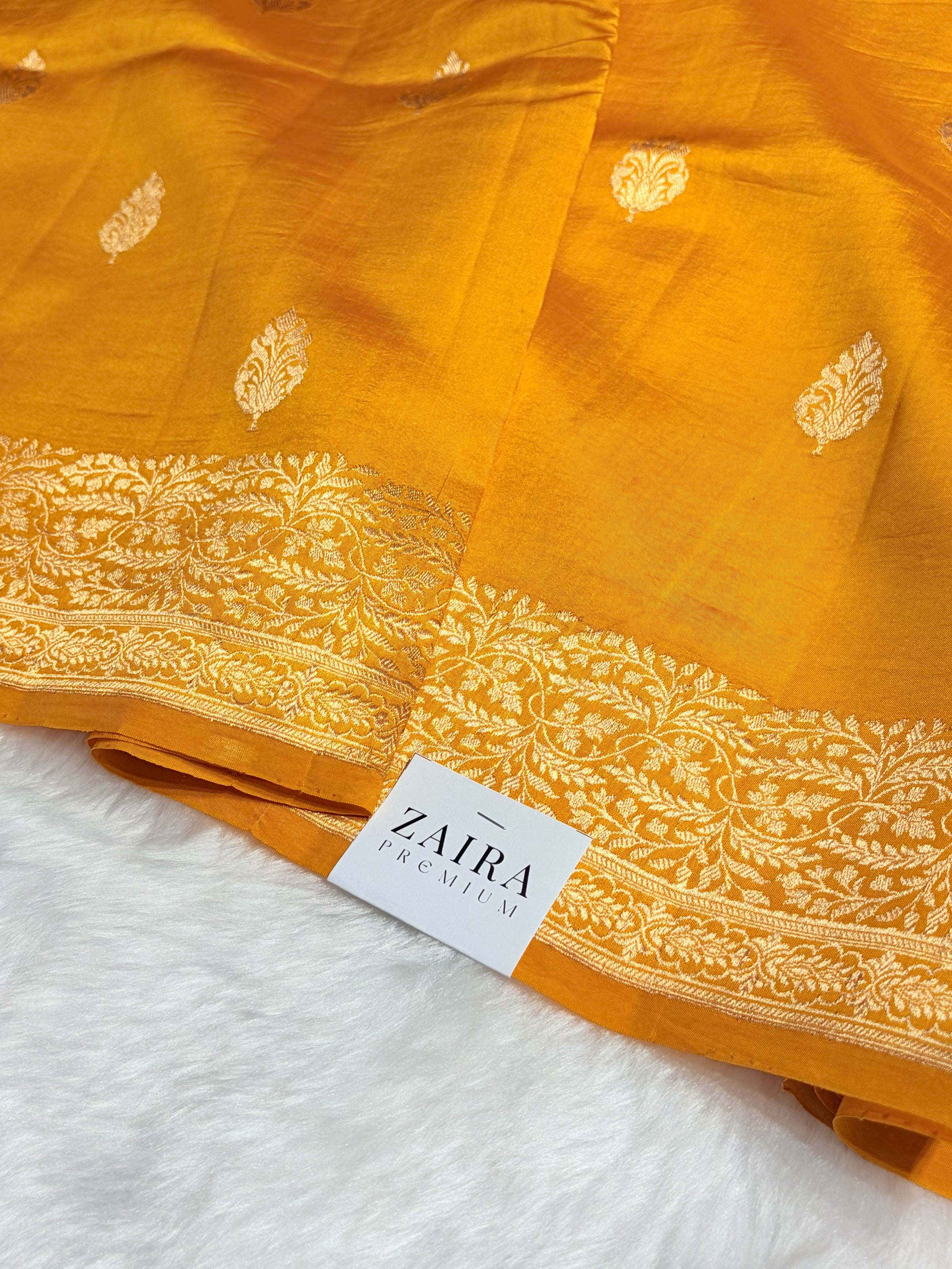 Mustard Shades Meena Boota Handwoven Raw Mango Silk RM-31