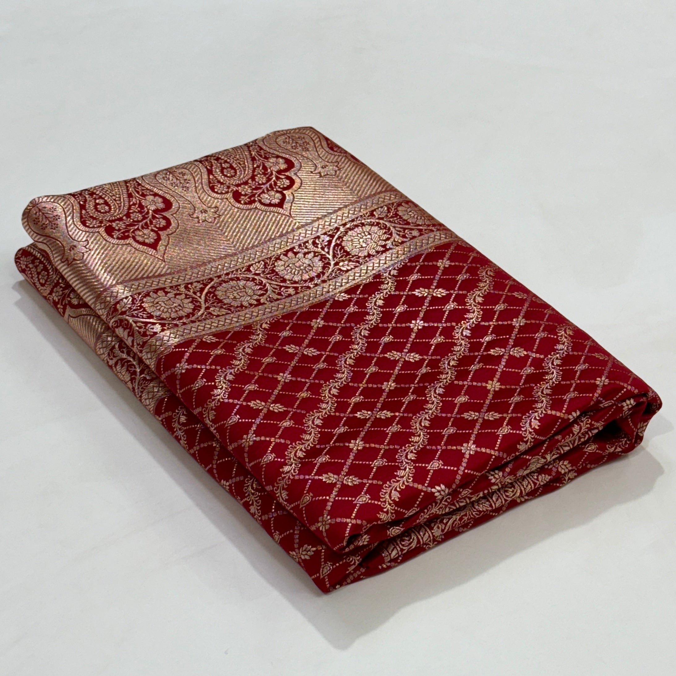 Red Banarasi Brocade Soft Katan Silk Saree SKB-01