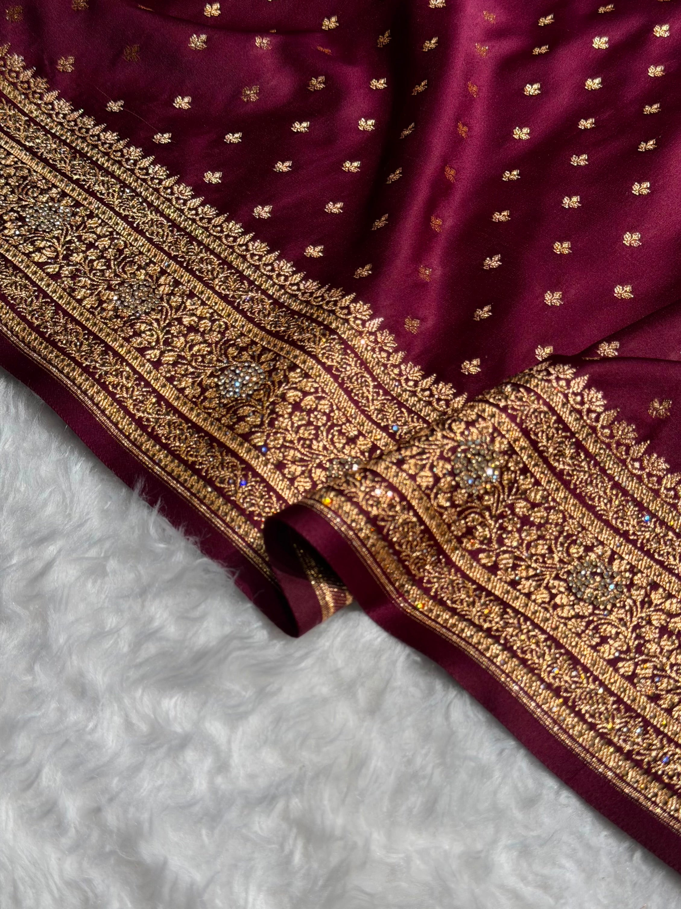Banarasi Satin Katan Saree With Swarovski Work in Chocolate Shades BSK88
