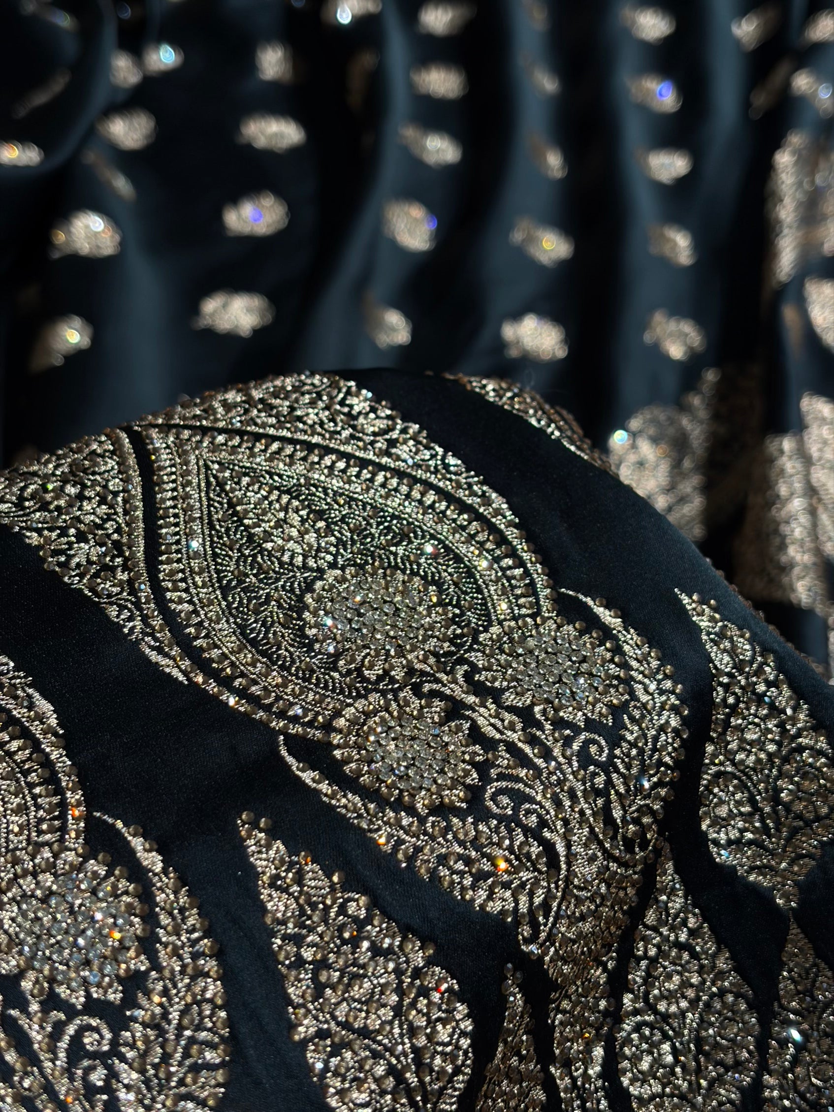 Banarasi Black Floral Booti With Swarovski Work Katan Silk Saree BSK23