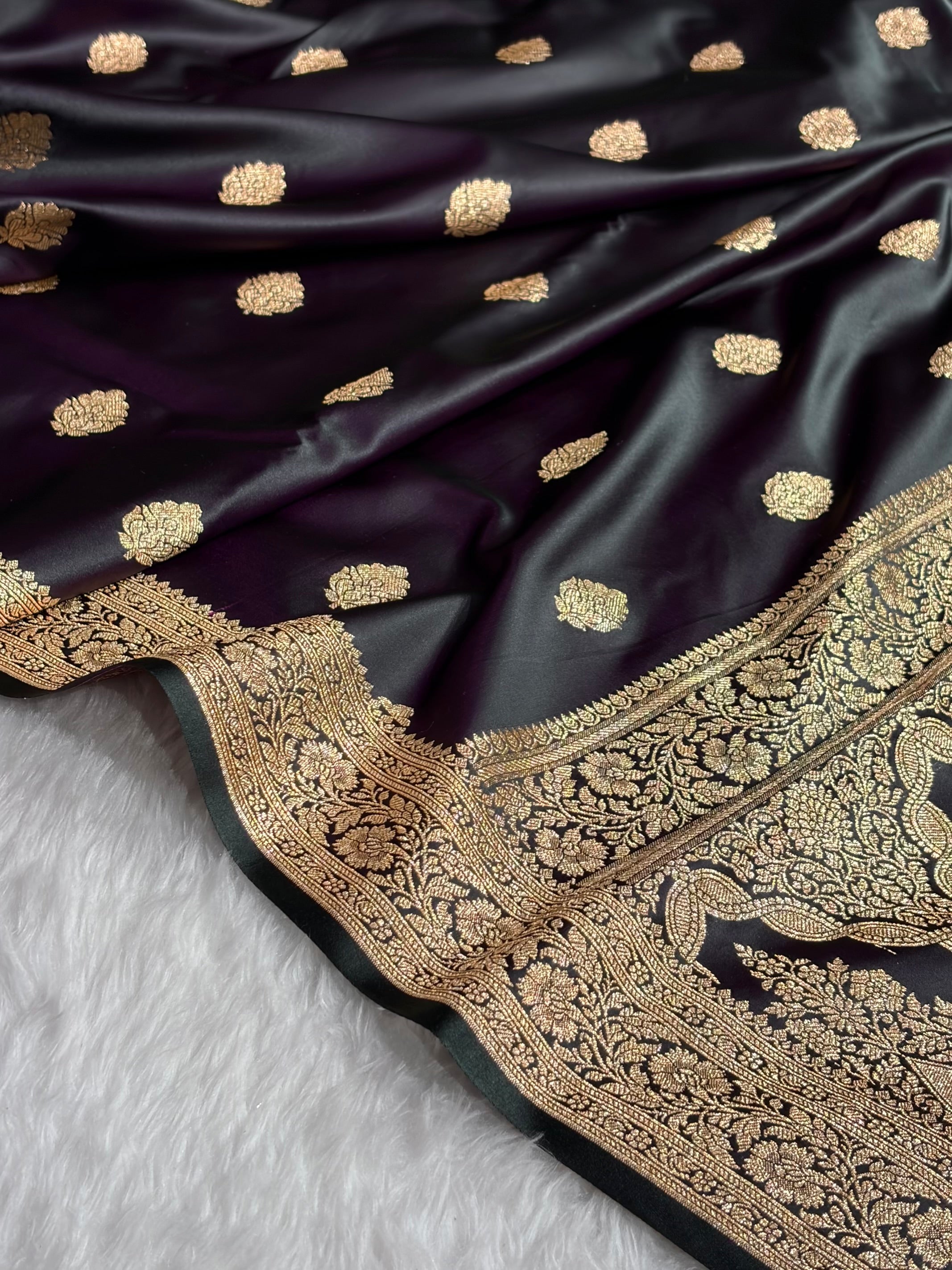 Dark Wine Treditional Banarasi Booti Pattern Satin Katan Silk Saree SK65
