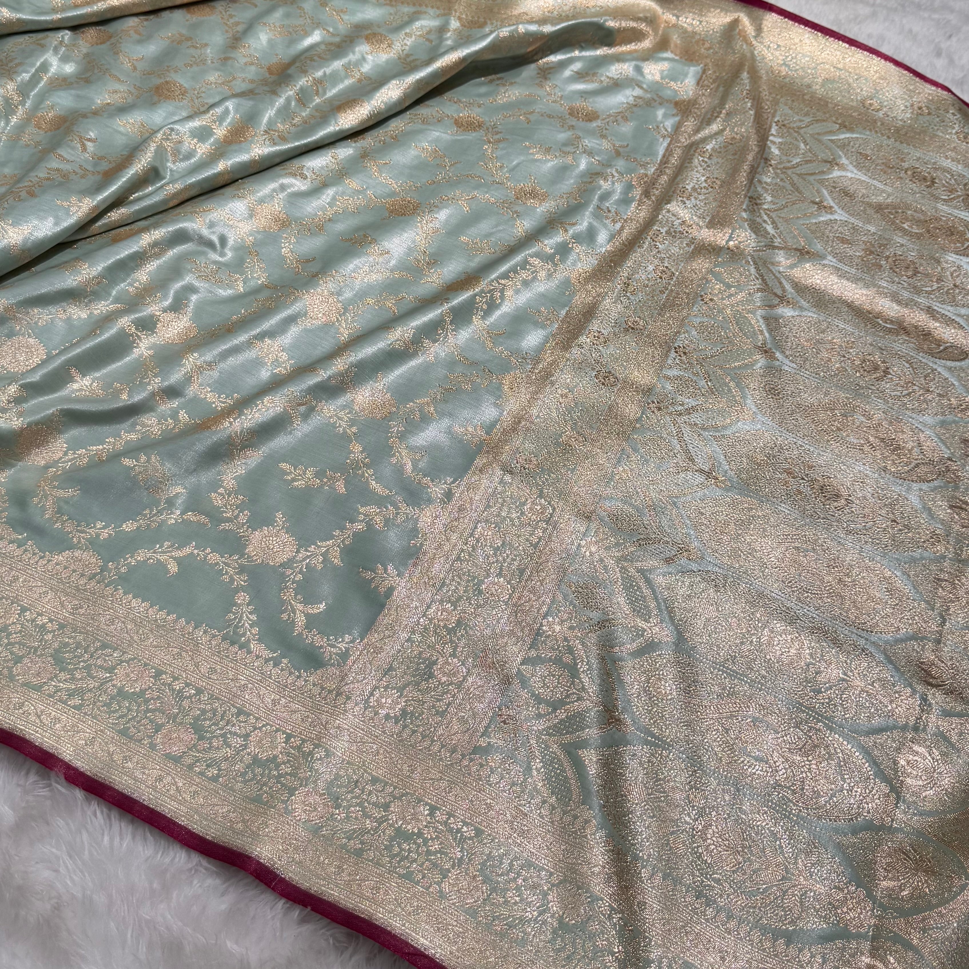 Ultra Light Weight Satin Silk Jaal in MINT Shades SS14