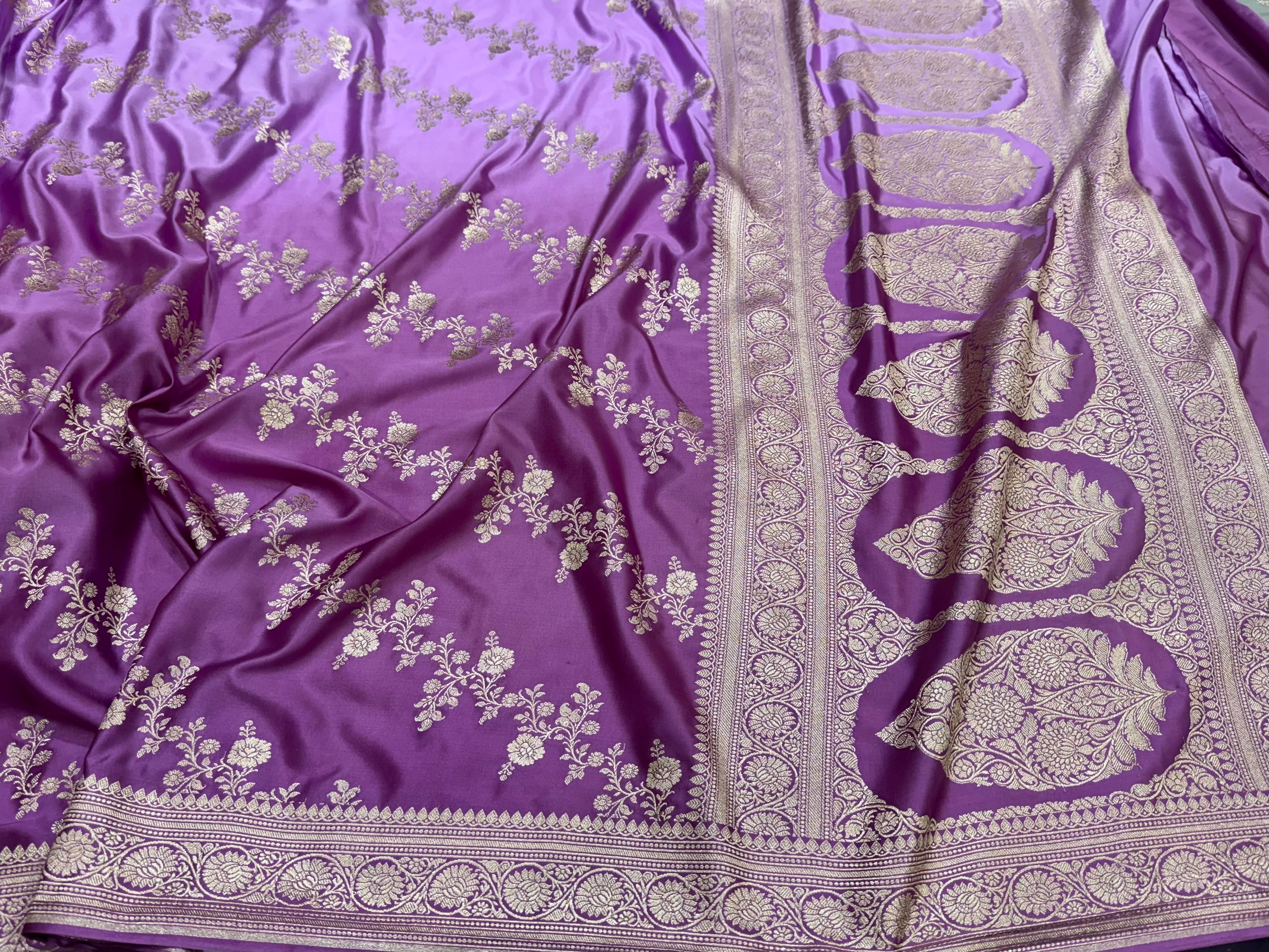 Ombre Lavender Cross Mashru Silk Saree