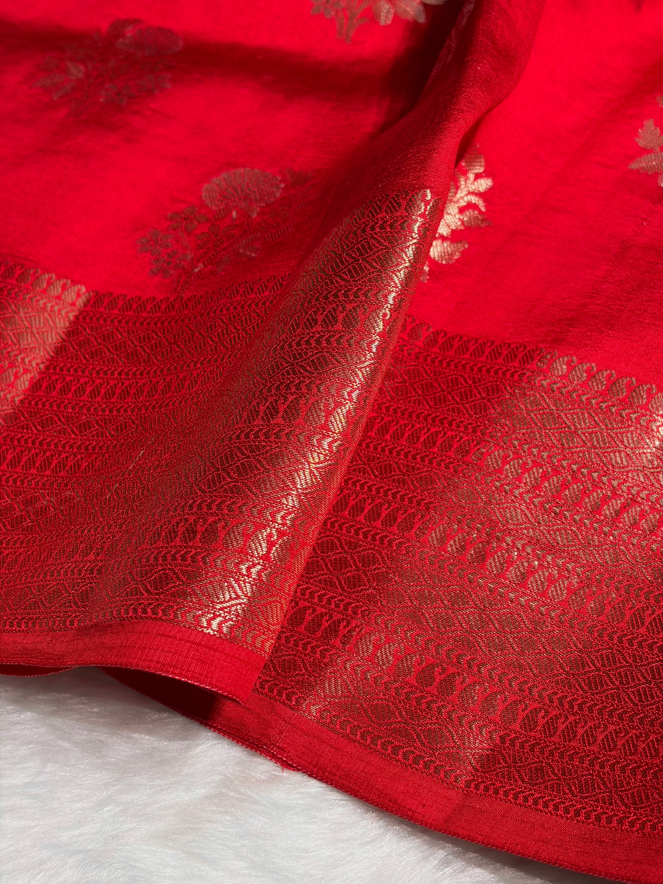 Red Flower Booti Pure Caramel Silk Saree CS-12