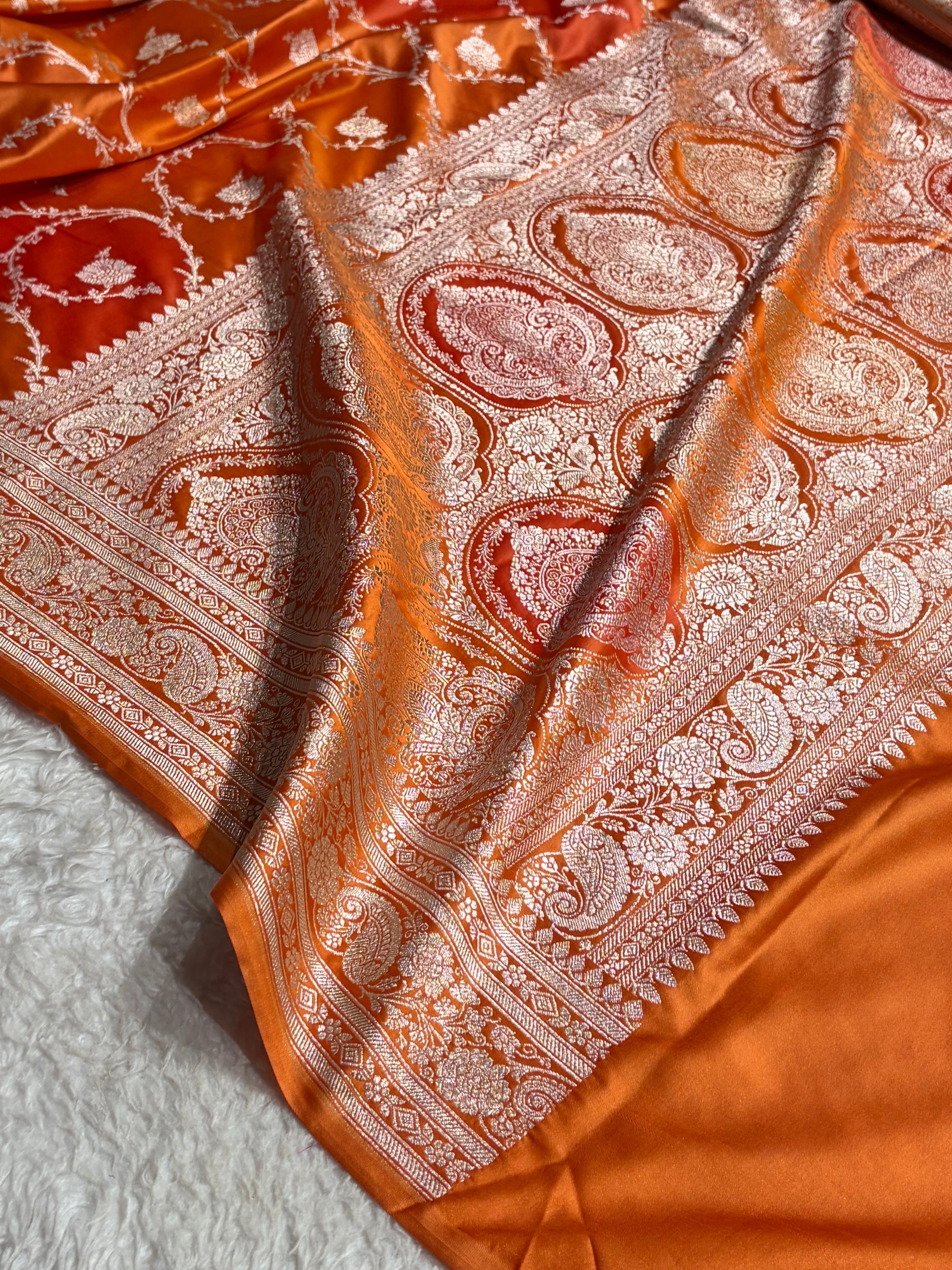 Banarasi Orange Rangkat Mashru Silk Saree Jaal MS44